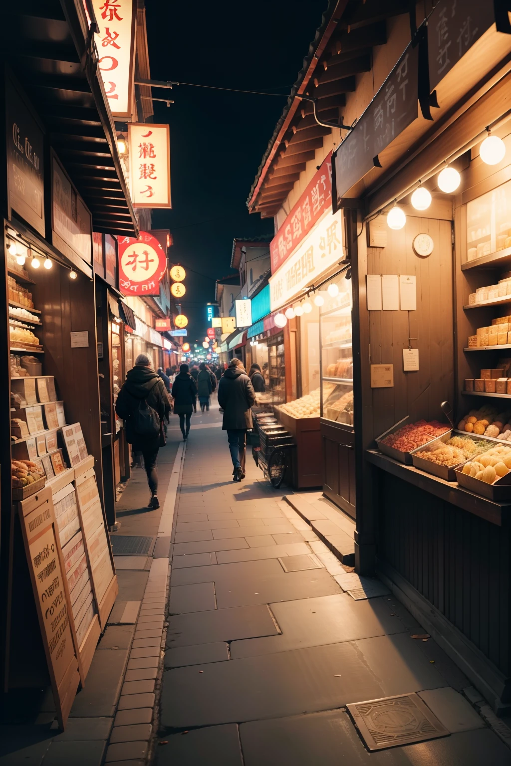 On the stalls on both sides of the street,It is full of various goods