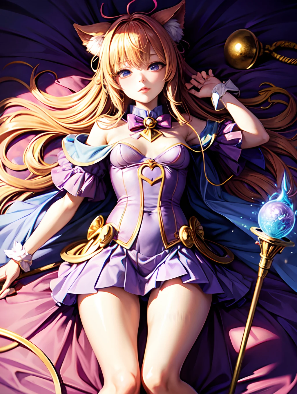 1 magical girl,lie down and open your legs、Show aside、Awesome Magical Girl Costume、a miniskirt、Eyes from below、Have a magic cane、embarrassed from、Wearing a wizard's hat、
(((tmasterpiece))), ((best qualtiy)), ((intricate detailes)), ((Ultra-realistic realism)), ighly detailed,Medium chest, perfect hand, detailed finger, Full body、