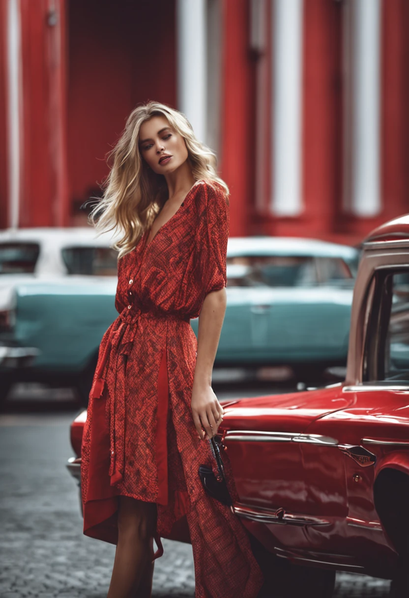 A beautiful girl in a red blouse