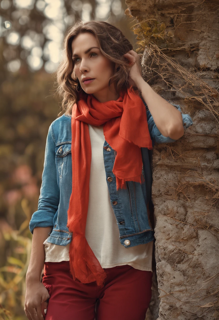 A beautiful girl in a red blouse