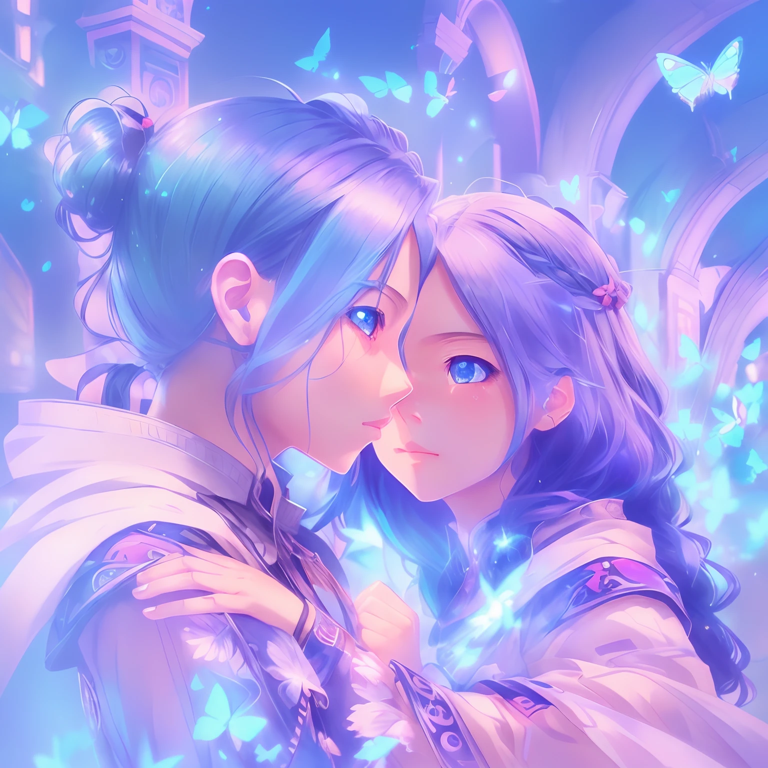 Anime girl with blue eyes and butterfly hair, artwork in the style of guweiz, adorable digital painting, cute detailed digital art, detailed portrait of anime girl, detailed digital anime art, Portrait of Cute Anime Girl, kawaii realistic portrait, highly detailed 4k digital art, stunning anime face portrait, cute anime girl portrait, portrait anime girl, Beautiful anime portrait