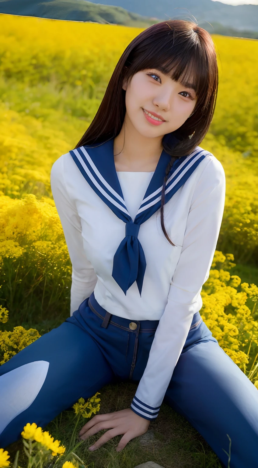 Arafeld Asian woman in sailor suit sitting in a flower field, Sailor uniform, loose coat collar sailor uniform, sailor outfit, girl in uniform, japanese girl school uniform, female sailor uniforms, Korean girl, jaeyeon nam, wearing a Japanese school uniform, Japanese school uniform, JK school uniform, Choi Hyun-hwa, seifuku, in school uniform