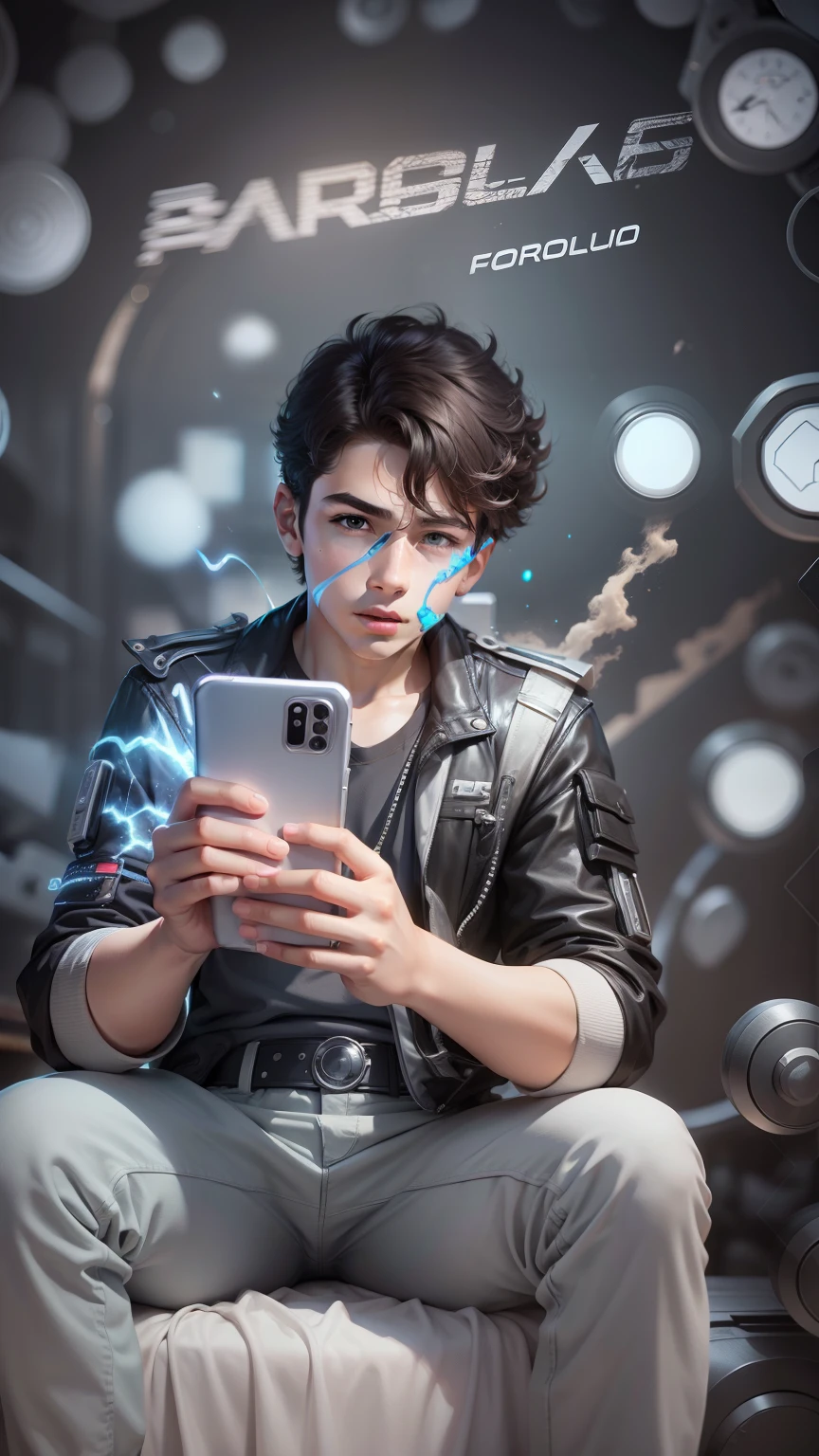 Boy With Phone futuristic background realistic face 8K ultra high quality Hd