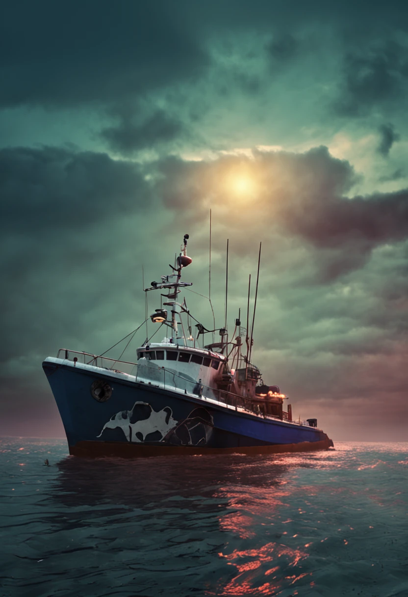 Marine animals mutated by nuclear radiation are lurking in the deep sea,And eyes look at the fishing boats on the surface of the sea