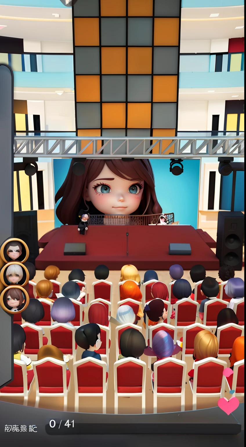 delicated face,The expression is beautiful and cute,.。.3D Pixar animation style,tmasterpiece, best qualityer, ultra - detailed, Lori blonde girl, Long dress with a big smile, full bodyesbian, moderno, Modern accessories, ,The actors on the podium are being interviewed,Outdoor scene,Lateral face,Podium,ssee-through,A crowd of spectators sits in red seats,Face away from the camera,Applaud、 Beautiful lighting and ambient light on the podium,Pastel tonal background , Extremely colorful, 。.。.。.3D Q style,tchibi,A cinematic scene,Super details romantic soft focus and ethereal light,The sun shines on it,A cinematic scene,Full body 2D artwork,blur backgroun,romantic soft focus and ethereal light,The sun shines on it,A cinematic scene,super detailing,pix: 2 style,Pope Martin,movie light effect,brightly,OC renderer,C4D,。.。.。.3D,blender,8K,4K,Warm colors --NIJI 5 -- --q 2,