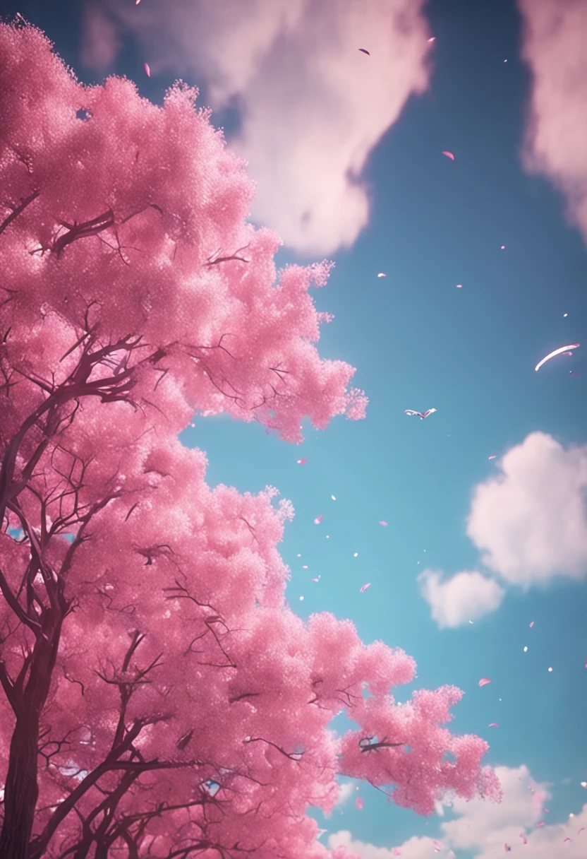 Creative poster 3D effect Blue sky and white clouds Dream effect Pink color of the picture Playground in the distance No characters