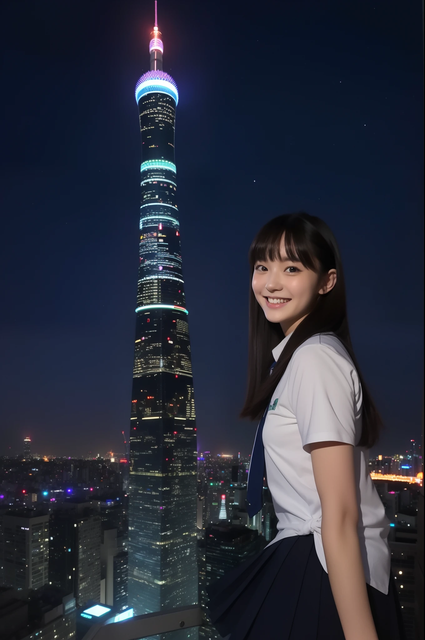A smile、hi-school girl、校服、stele、Tokyo Skytree、Aurora