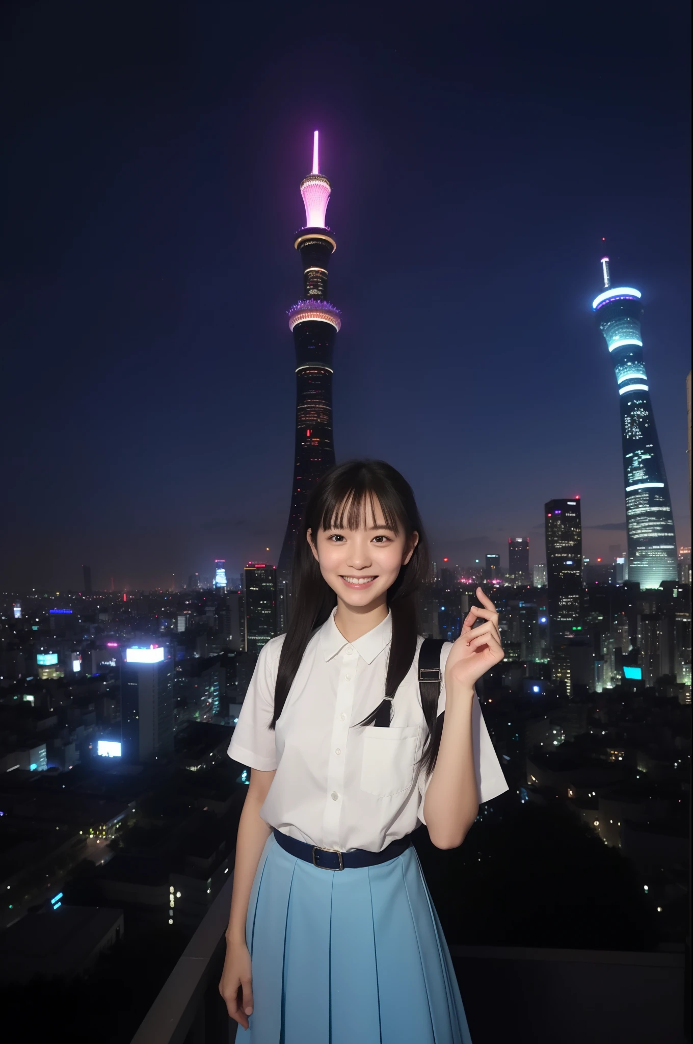 A smile、hi-school girl、校服、stele、Tokyo Skytree、Aurora
