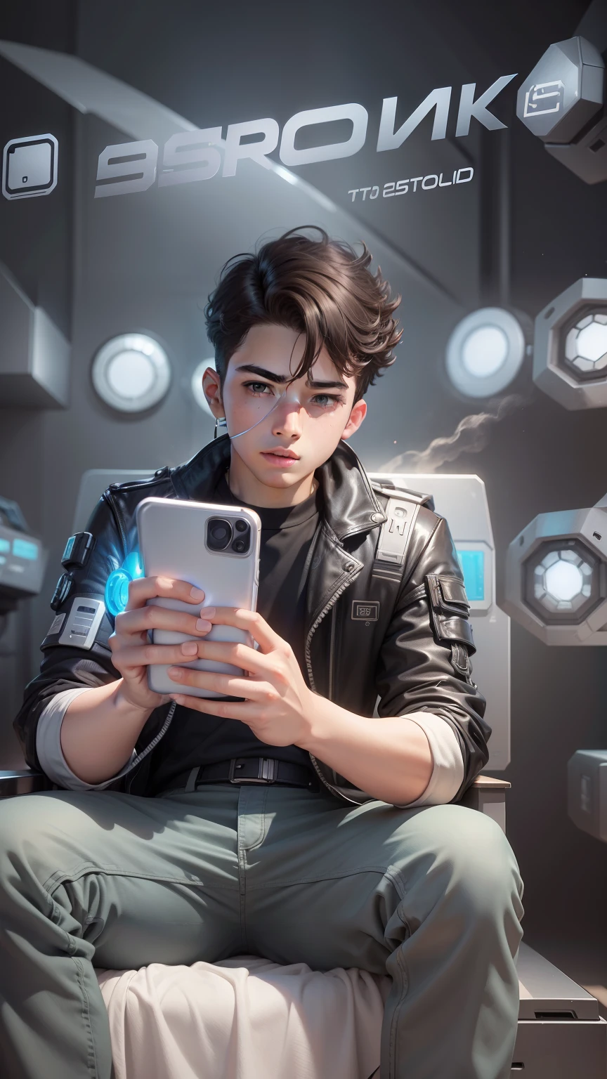 Boy With Phone futuristic background realistic face 8K ultra high quality Hd