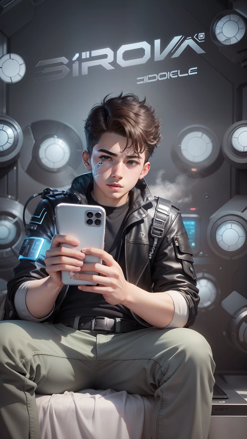 Boy With Phone futuristic background realistic face 8K ultra high quality Hd