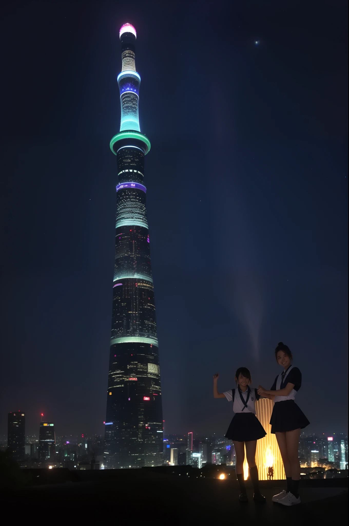 A smile、hi-school girl、校服、stele、Tokyo Skytree、Aurora