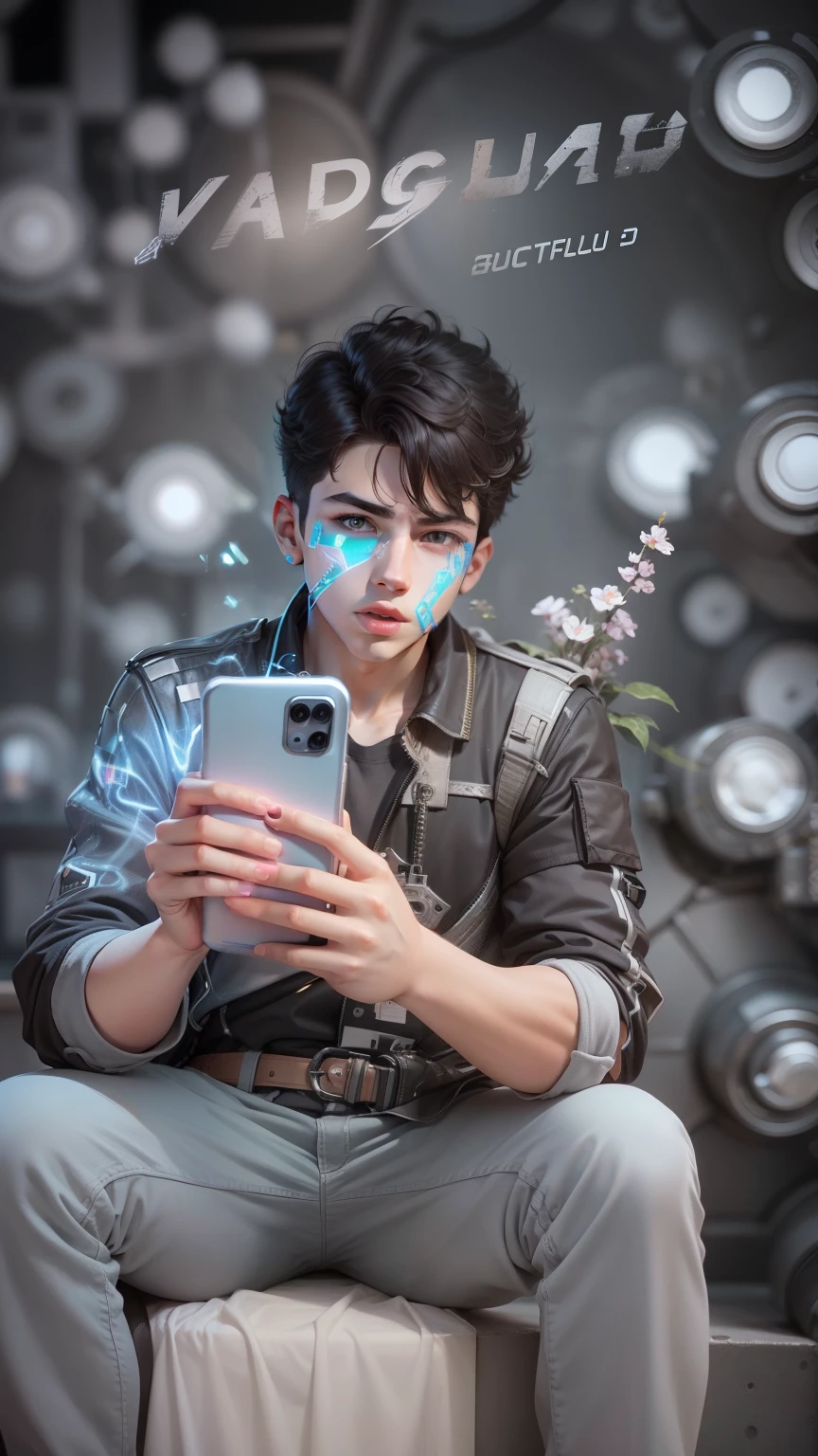 Boy With Phone futuristic background realistic face 8K ultra high quality Hd