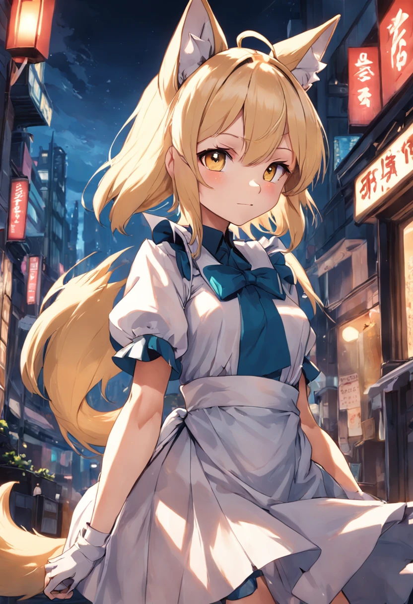 blond hairbl,Fox ear lady,the maid outfit,teens girl,quadratic element,36D,ssmile