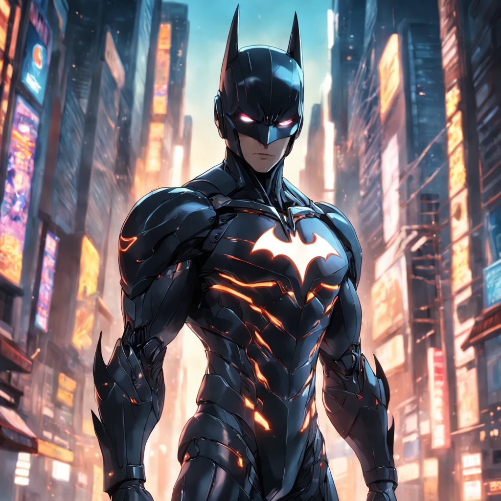 Realistic depiction of an advanced cybersuit in black, Batman from DC Comics