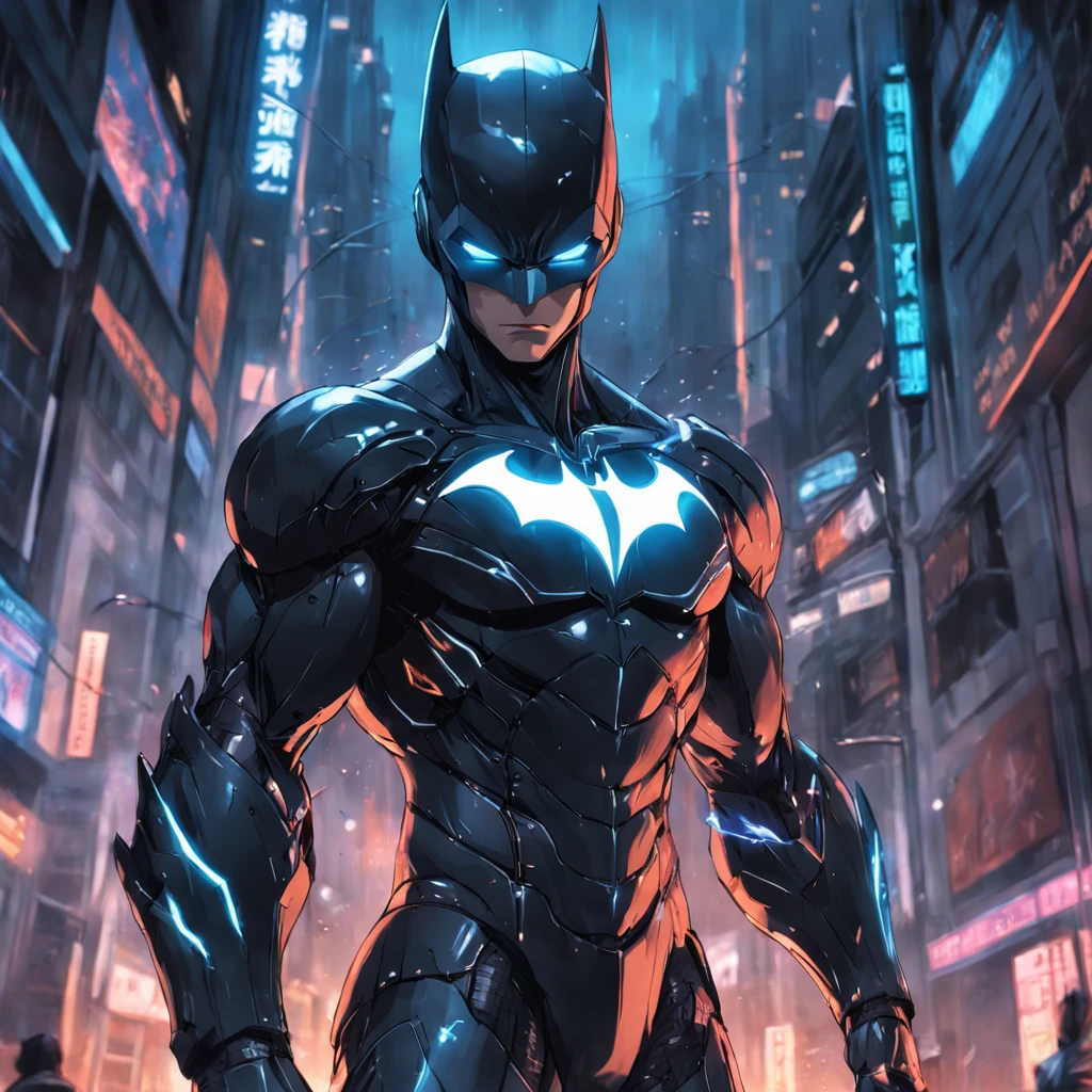 Realistic depiction of an advanced cybersuit in black, Batman from DC Comics