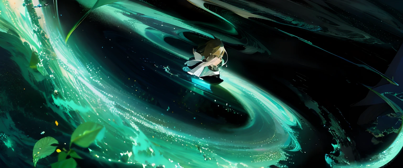 There was a man on the ship on board，There is a green swirl, flowing white robe, anime big breast《kingpin》Albedo in , Anime epic artwork, Today's featured anime stills, Best anime 4k konachan wallpaper, Makoto Shinkai Cyril Rolando, full resolution, hijikata toushirou of gintama, Stunning! concept-art