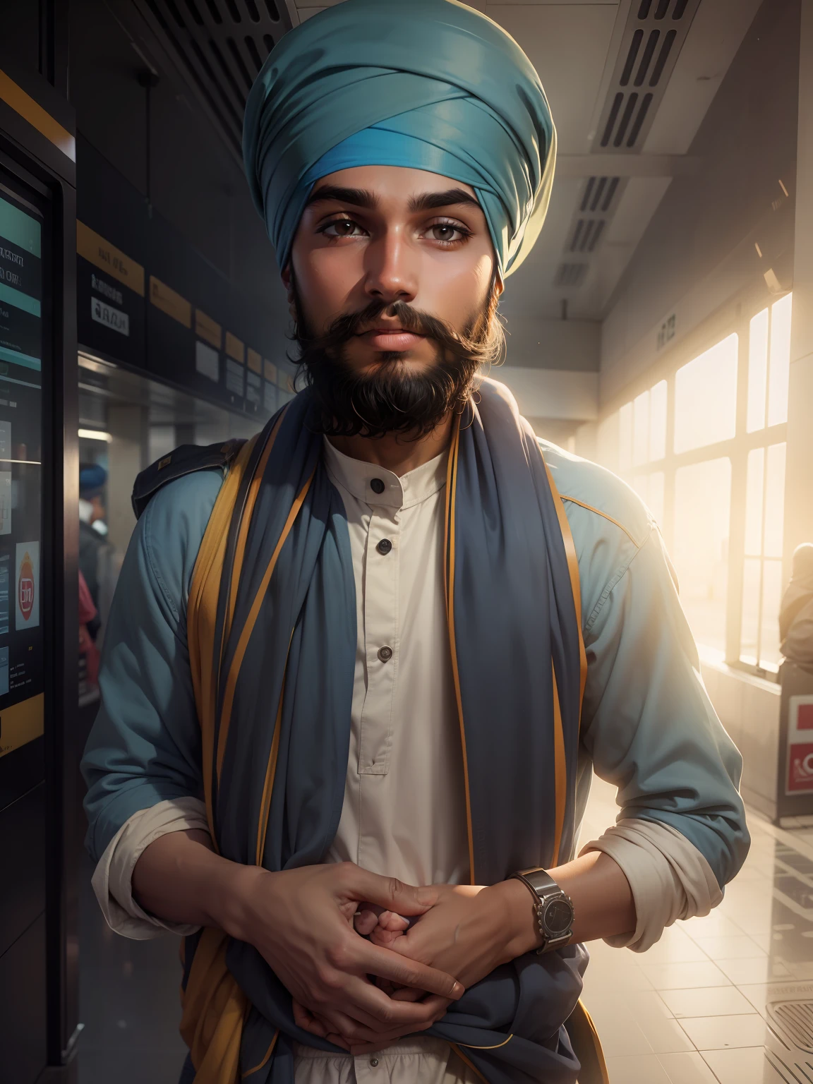 Change backgrounds in metro station and cute sikh boy