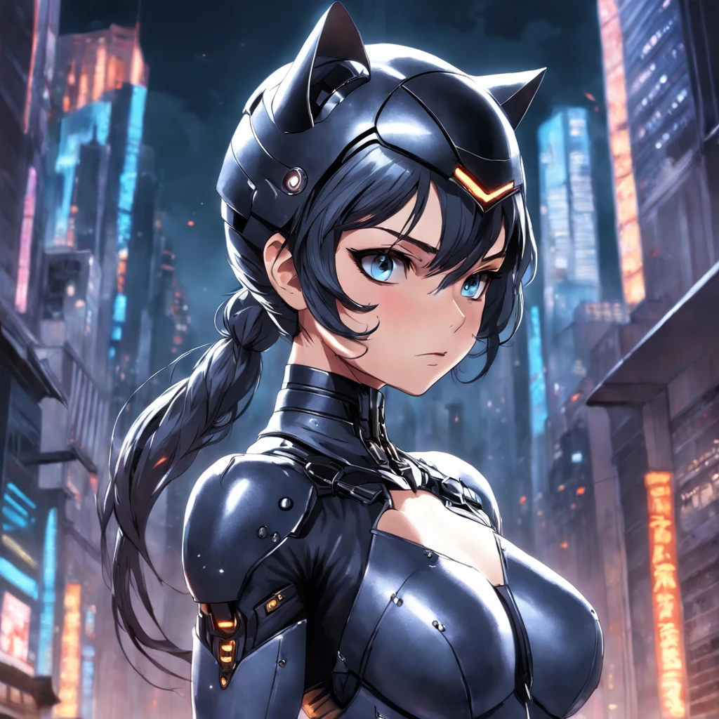 A close up of a woman in a cat suit with a cat ear - SeaArt AI