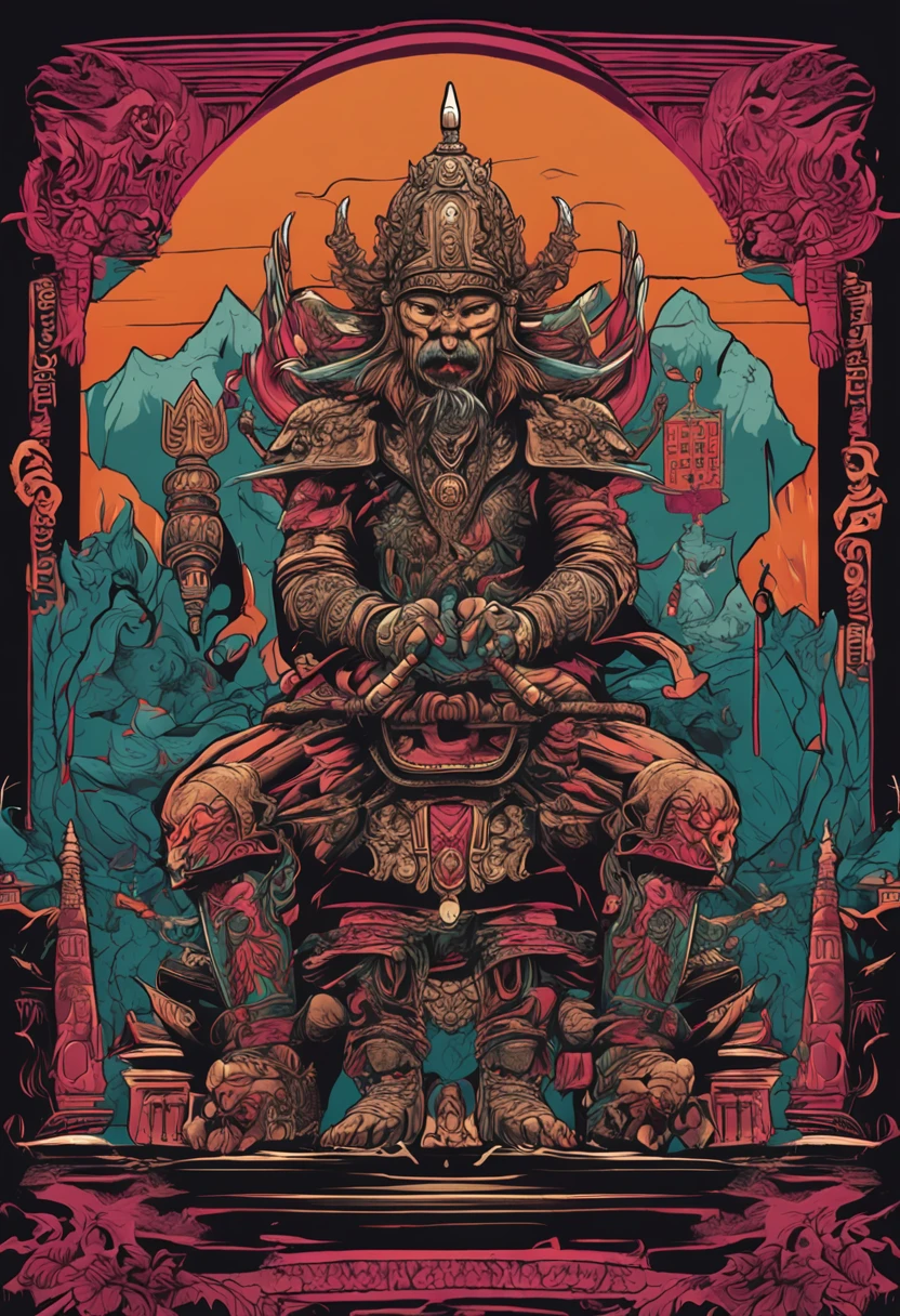HEAVY METAL T-SHIRT DESIGN INDIAN BIKER KNIGHT CHINESE TEMPLE