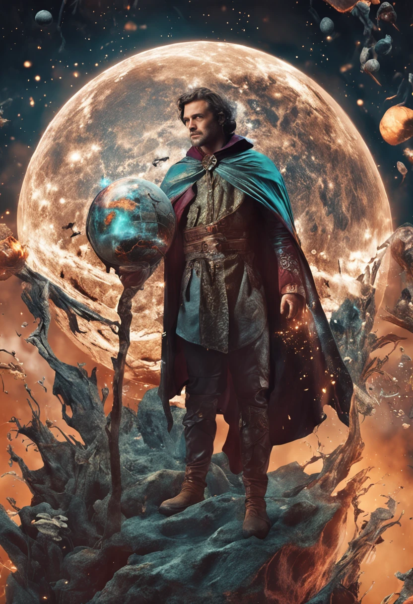 (masterpiece, best quality:1.4),(absurdres, highres, ultra detailed:1.2), (1 handsome man:1.4),(using dark magic:1.4),earth magic,playful illustrations, imaginative overlays, artistic fusion,fantastical scenes, evocative narratives, striking visuals, upper body,