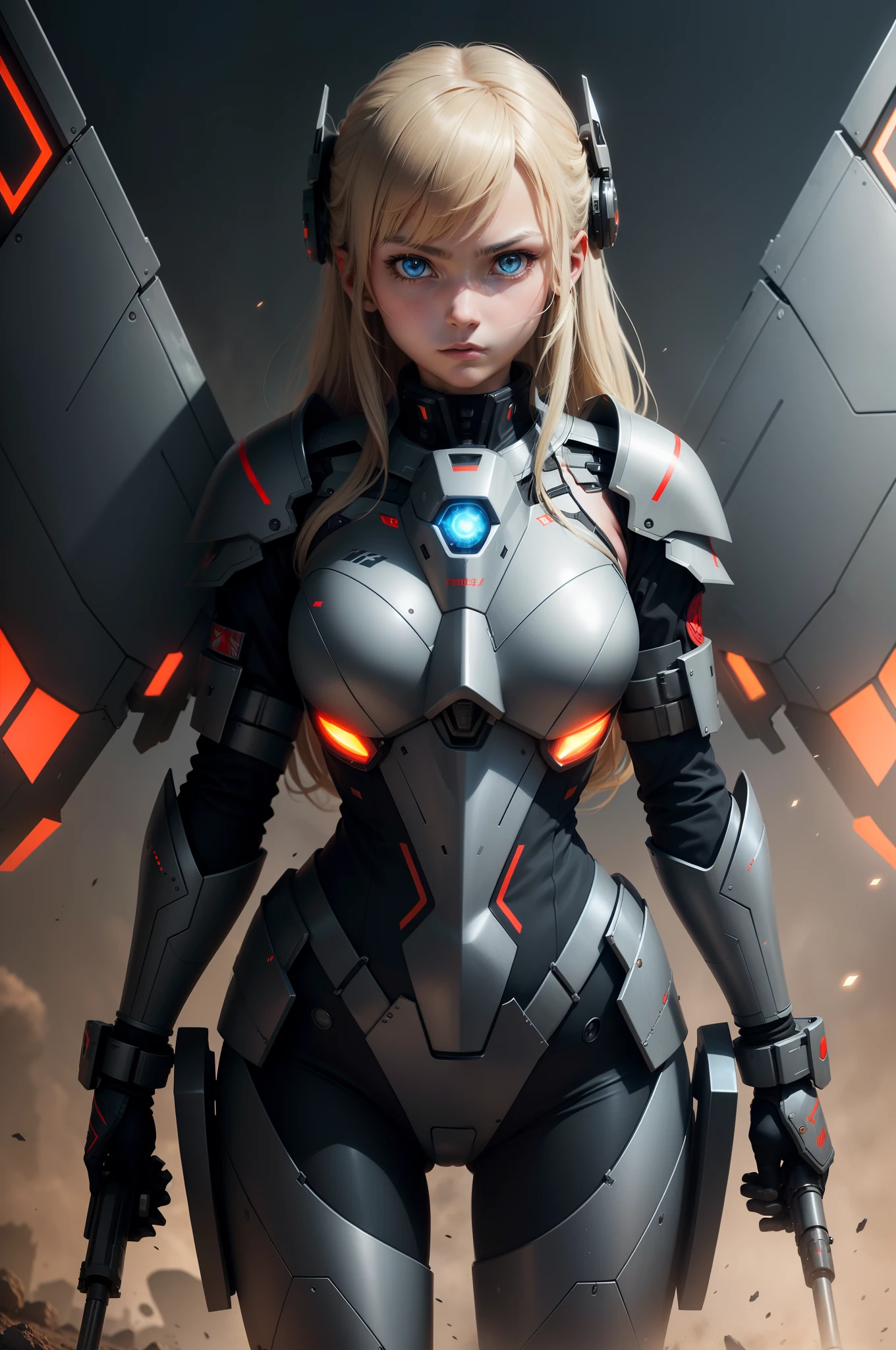 Machinary ,femele ,armure ,mirai ,Technologie ,with a good figure ,sci-fy ,Eschatological ,battle armor ,Background of war, Indifferent and determined eyes ,A laser gun, a laser knife,There are jet wings,The background is huge,There are a lot of wars,People are small, backgrounds are bigger