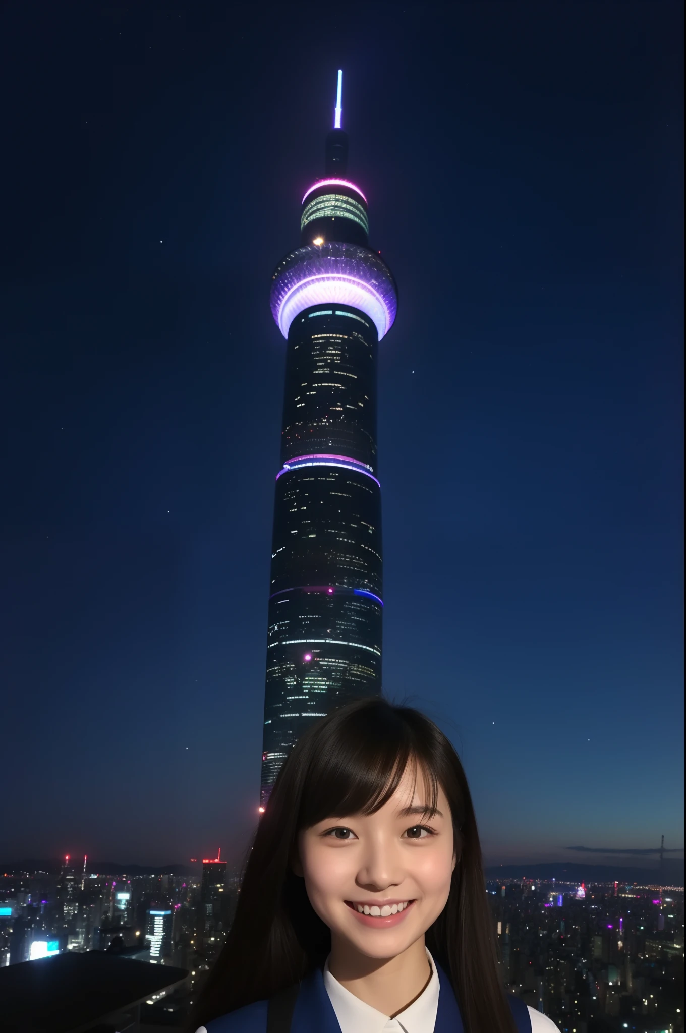 A giantess,Delicate facial features,Curvy,Look down,ssmile,Look up at the perspective,Black panty,blackstockings,(to emphasize)betweenthighs,Bigchest