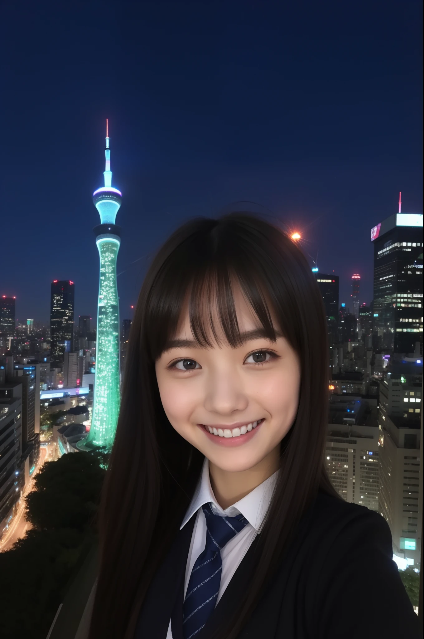 A smile、hi-school girl、校服、stele、Tokyo Skytree、Aurora