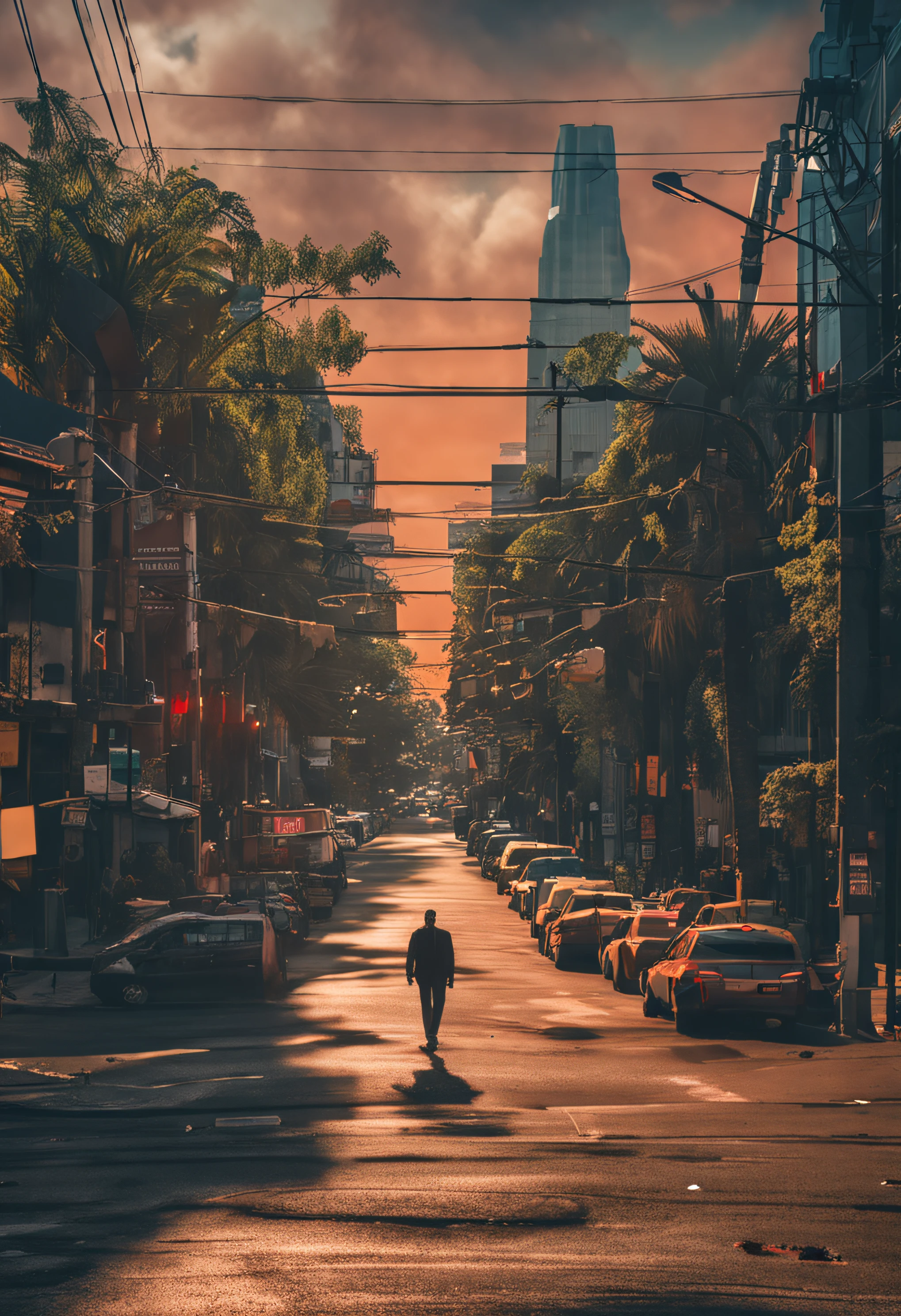 "Silent Streets, Louder Stories: Documenting Cities During the Pandemic", Vivacious, Clowncore, Golden Hour, long shot, Cinema4D rendering, Bokeh, props, Chromatic palettes colors, Green Academia, glowing lighting, Studio quality --ar 9:16