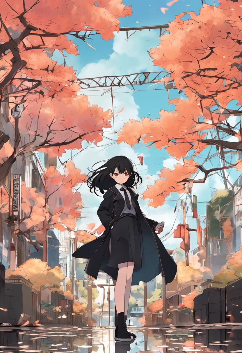 Anime shoujo，with short black hair，a black trench coat，Indifferent and calm，Powerful，Decisive and capable