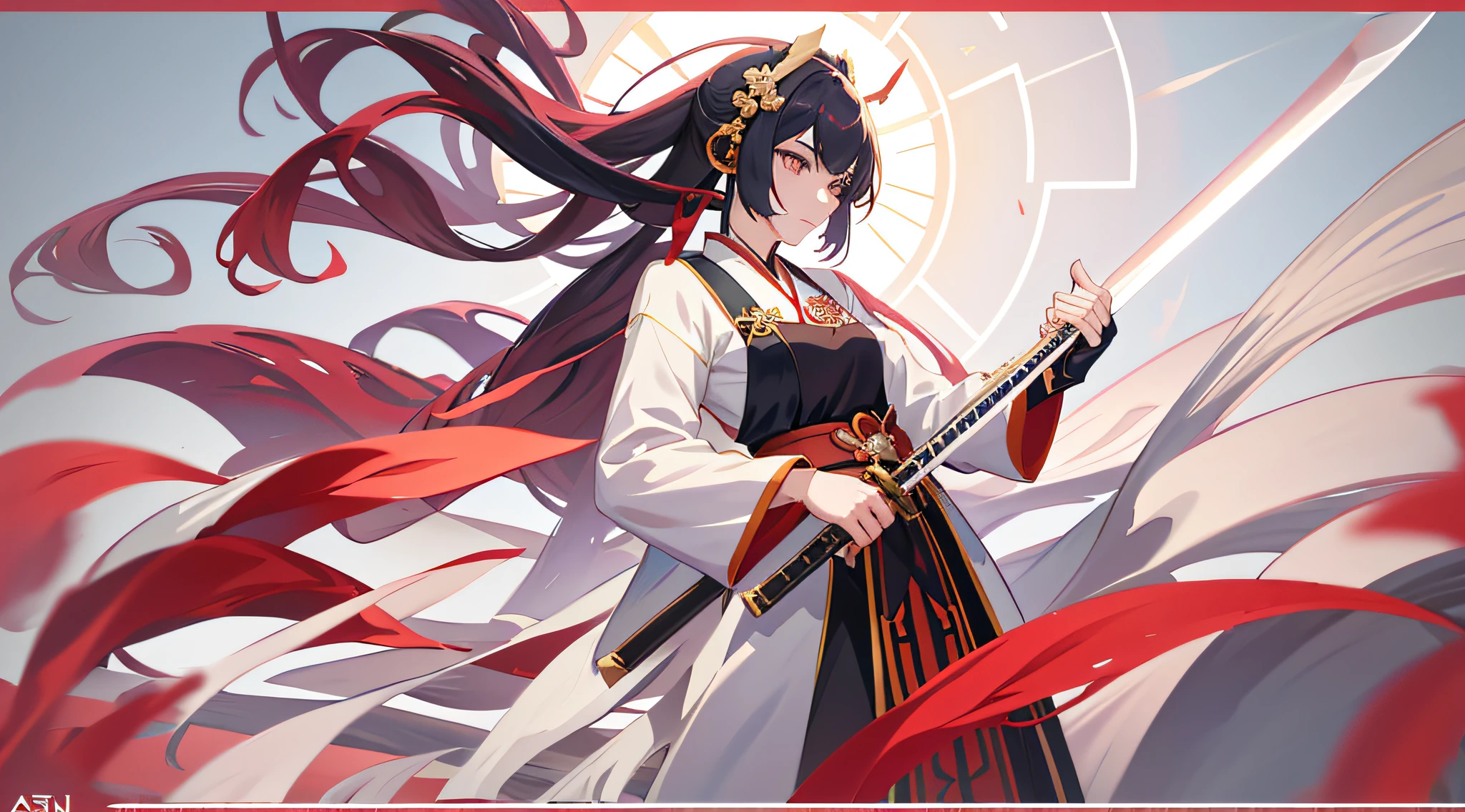 anime girl with long hair holding a sword in a field, keqing from genshin impact, artgerm and atey ghailan, demon slayer rui fanart, onmyoji detailed art, trending on artstation pixiv, anime style 4 k, by Yang J, anime art wallpaper 8 k, anime moe artstyle, onmyoji portrait, anime styled digital art