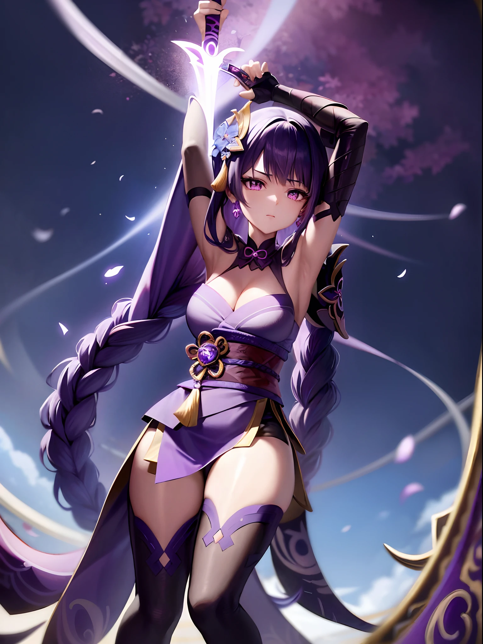 A woman in a purple dress holds a sword in front of a purple background, Ayaka Genshin impact, Keqing from Genshin Impact, zhongli from genshin impact, Genshin impact's character, shalltear bloodfallen, ayaka game genshin impact, Genshin, Onmyoji detailed art, Genshin Impact, shalltear from overlord