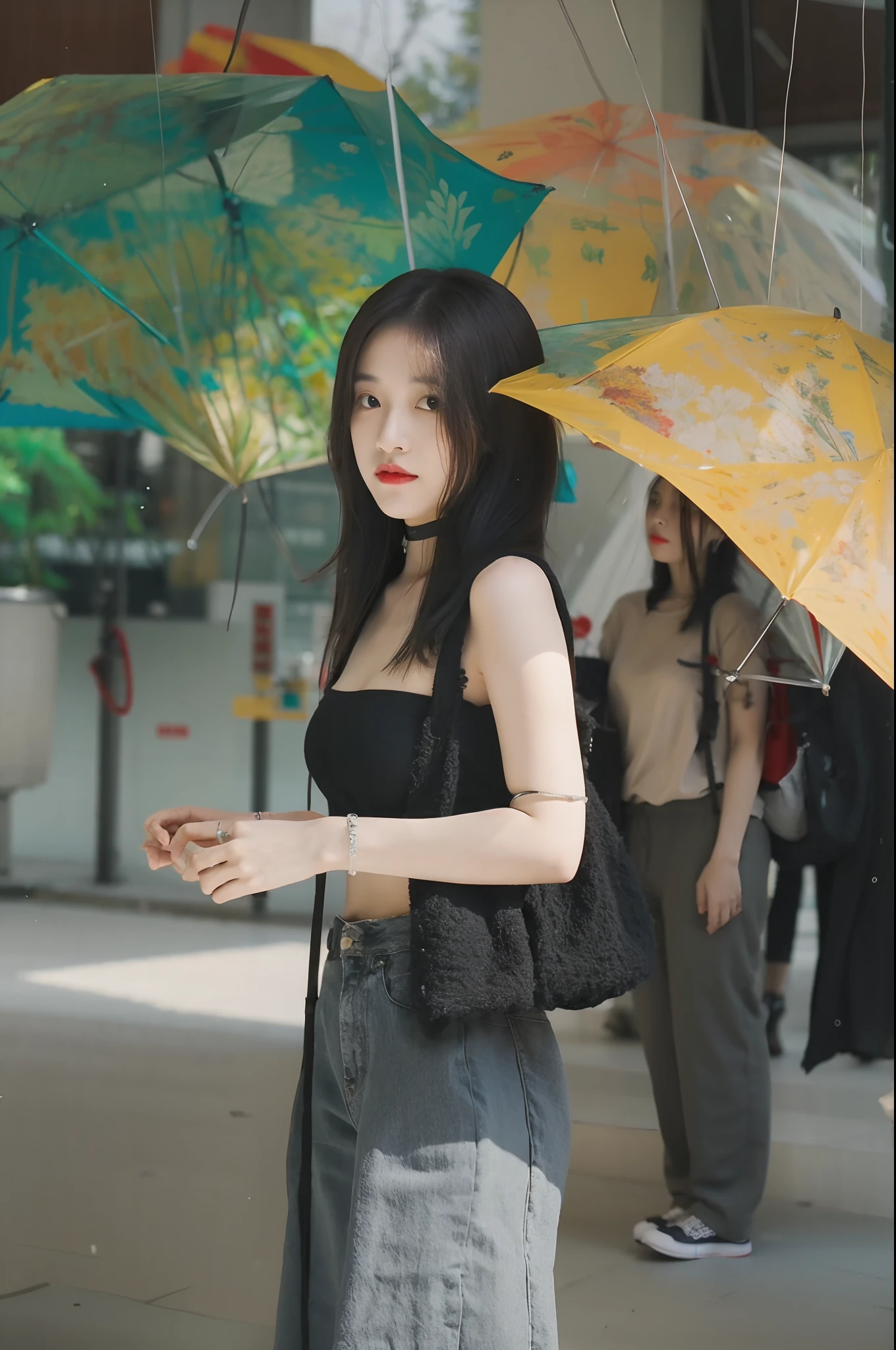 Es gibt eine Frau, which stands under a large umbrella in a building, in einer Kunstgalerie], Xision Wu, Jiyun Chae, Taejune Kim, Korean artist, wenfei ye, inspiriert von Russell Dongjun Lu, Jinyoung Shin, inspiriert von Yanjun Cheng, gongbi, Mingchen Shen, Xintong Chen, eine junge asiatische frau, Jaeyeon Nam