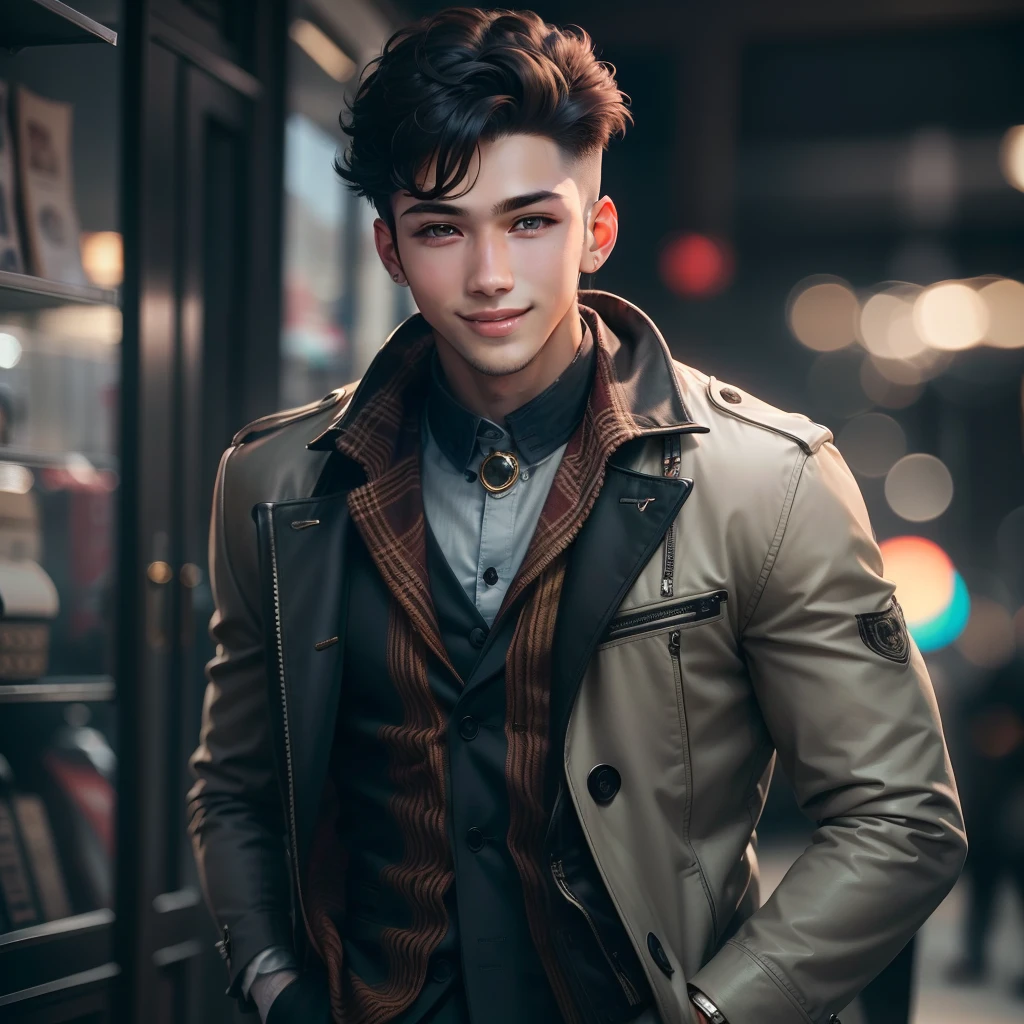 Handsome boy，Bursting smile，Stylish styling，Young and energetic，Friendly eyes