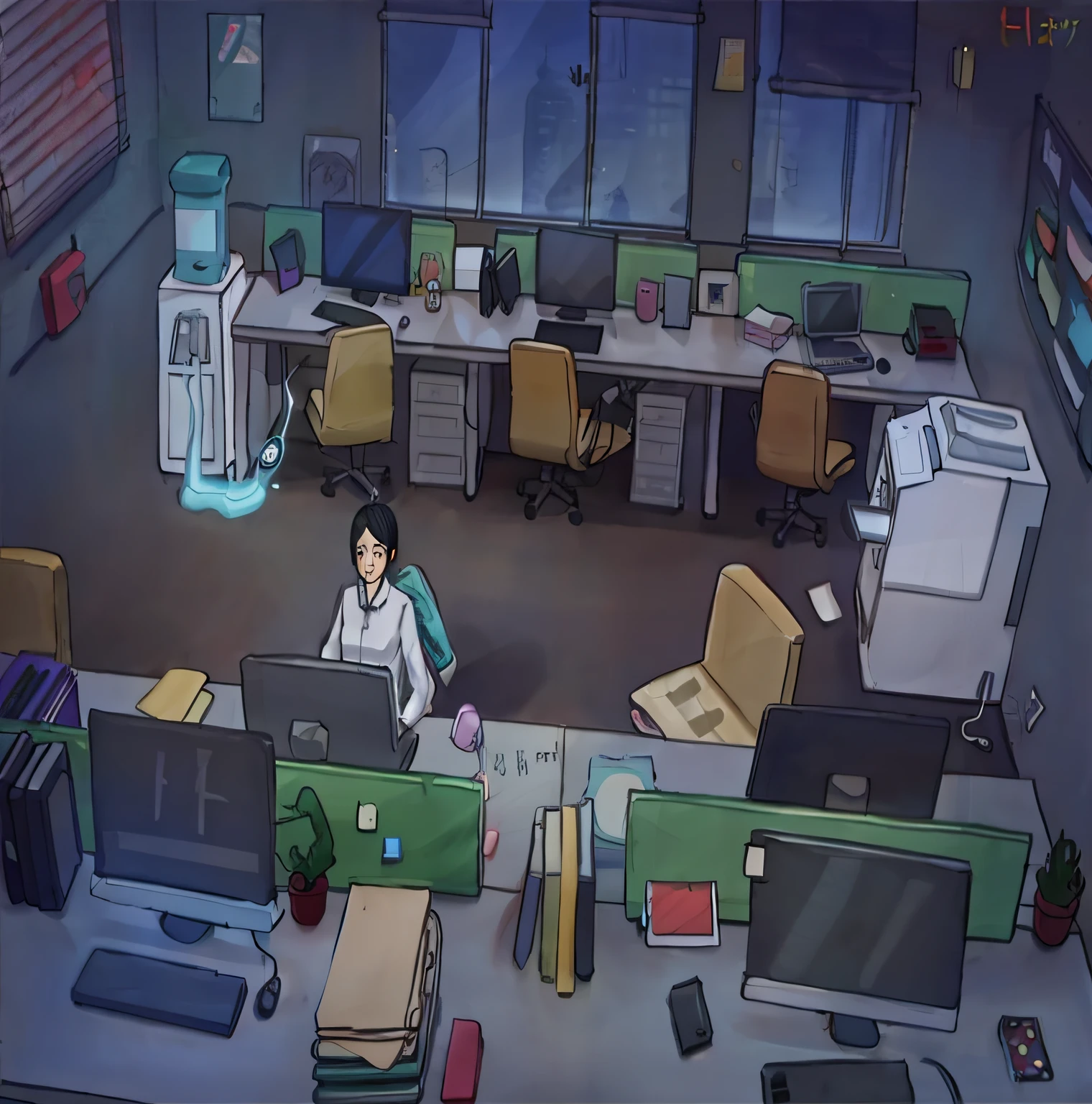Office scene，Spooky wind，