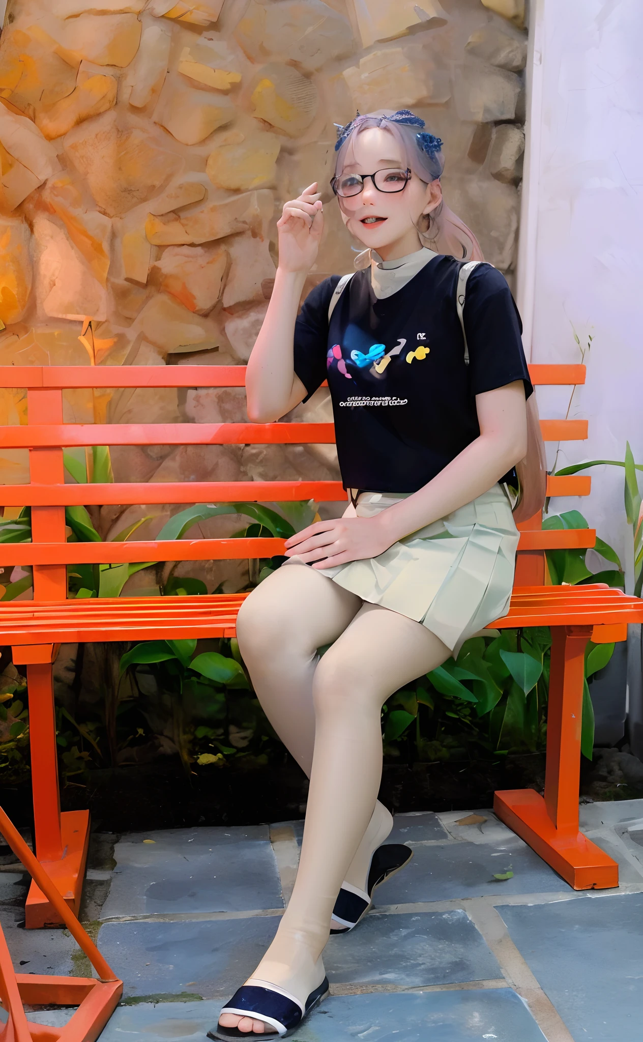 official art, masterpiece, sharp focus, (beautiful gorgeous cute Korean woman:1.3), (beautiful cute korean:1.3), korean beauty, Delicate and beautiful hair and eyes and face, realistic, ultra detailed, beautiful girl, blue sky, glow white particle, (sidelighting:1.2), sun light, white cloud, detailed clouds, slender, Lovely very large breasts and very large hips, smile with teeth, ((smile with eyes, open both eyes)), scenery, long straight hair, sexy facial expression, building, (cityscape:1.7), dynamic hair, long straight hair, detailed platinum pink hair, glow blue eyes, (blue pleated shirts + white skirt), white long socks, pale skin, hair ornament, epic scenery,