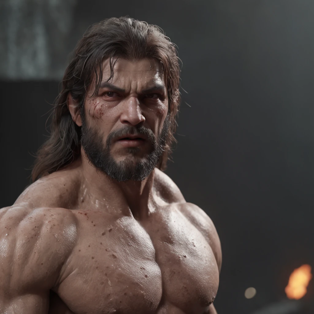 (professional 3d render:1.3) af (Realistic:1.3) most beautiful artwork photo in the world,Features soft and shiny male heroes, ((Epic hero fantasy muscle man rough wet hero angry looking long hair short beard and ferocious expression in dynamic pose, Fantastic location, Majestic cluttered environment)), Full body 8K unified rendering, action shot, skin pore, very dark lighting, heavyshading, Detailed, Detailed face, (vibrant, photograph realistic, Realistic, Dramatic, Dark, Sharp focus, 8K), (Old leather garments damaged by weathering:1.4), ((((Wear fur)))), (Intricate:1.4), decadent, (Highly detailed:1.4), Digital painting, rendering by octane, art stations, concept-art, smooth, Sharp focus, illustration, Art germ, (loish:0.23), wlop ilya kuvshinov, and greg rutkowski and alphonse mucha gracias, (Global illumination, Studio light, volumettic light), heavy rain, particles floating, lotr, fantasy, elf, full bodyesbian, ((Dark and ancient city background:1.3)),CGSesociety,art stations