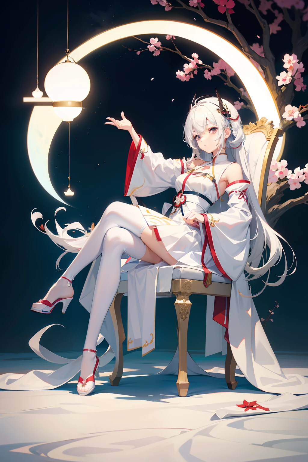 Anime girl sitting on chair in white dress, white-haired god, cute anime waifu in a nice dress, azur lane style, Guweiz in Pixiv ArtStation, trending on artstation pixiv, Guweiz on ArtStation Pixiv, Anime goddess, onmyoji, trending on cgstation, style of anime4 K, Guviz