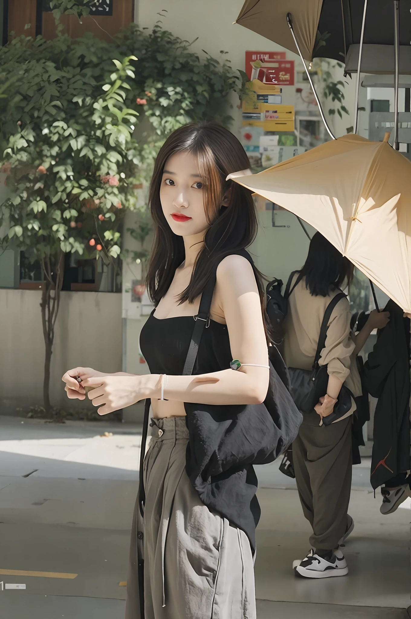 Es gibt eine Frau, which stands under a large umbrella in a building, in einer Kunstgalerie], Xision Wu, Jiyun Chae, Taejune Kim, Korean artist, wenfei ye, inspiriert von Russell Dongjun Lu, Jinyoung Shin, inspiriert von Yanjun Cheng, gongbi, Mingchen Shen, Xintong Chen, eine junge asiatische frau, Jaeyeon Nam