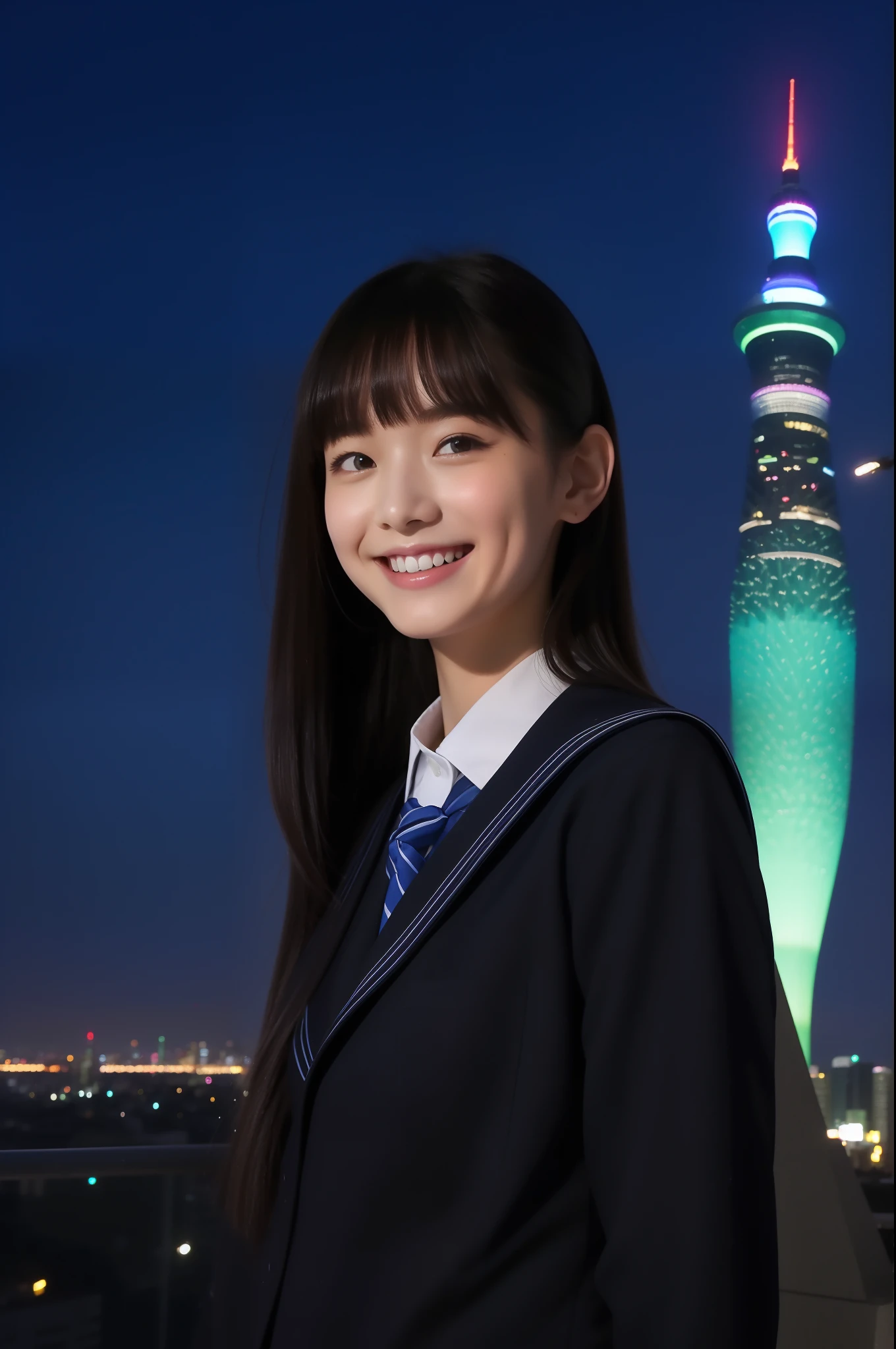 A smile、hi-school girl、校服、stele、Tokyo Skytree、Aurora
