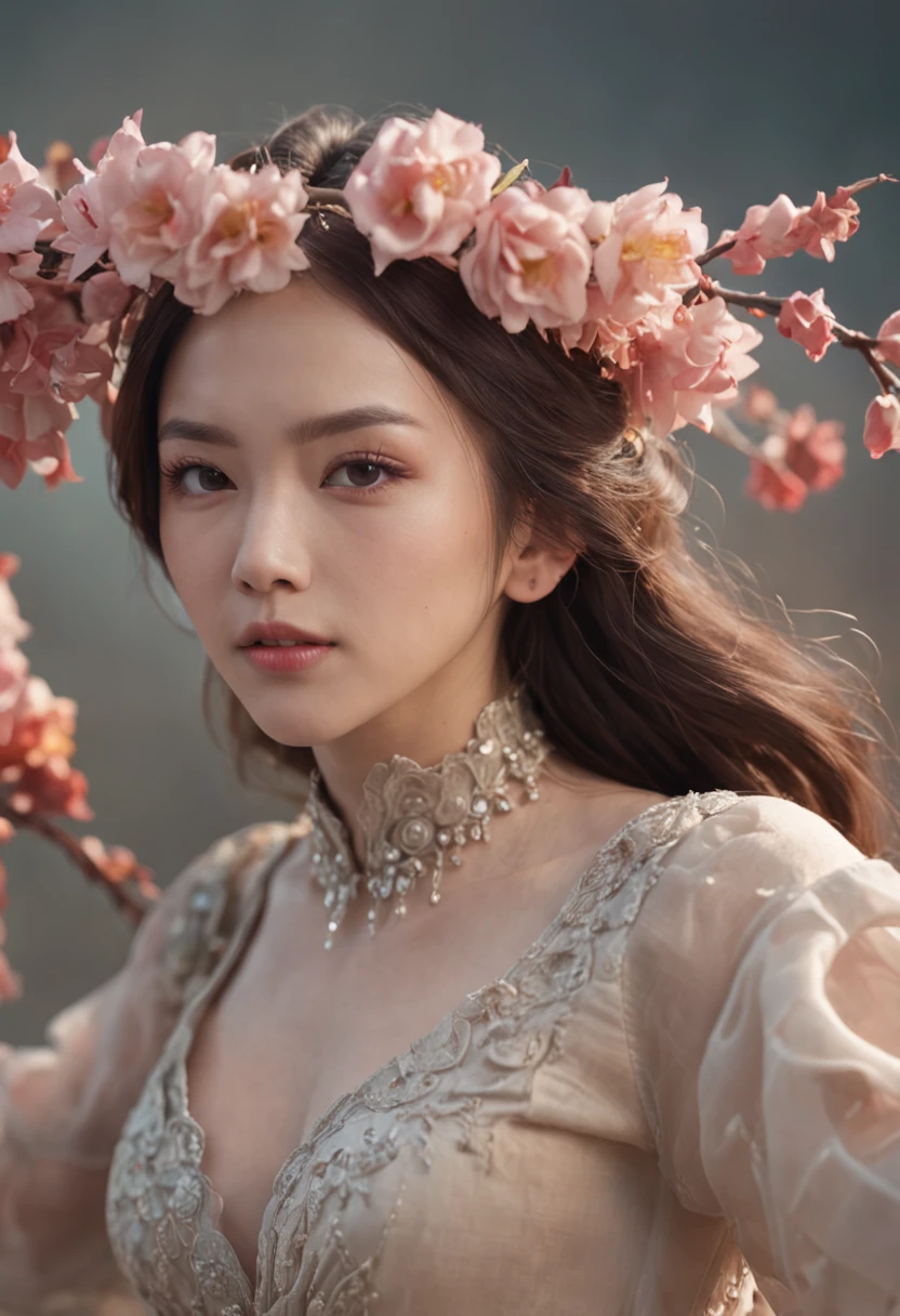 The official art of cinematography,Unity 8k wallpaper,Ultra detailed,Aesthetic,Masterpiece,Best quality,Photorealistic,entangle,mandalas,Tangled,entangle,1girll,Chinese woman,Cowboy shot,ecstasy of flower,Dynamic Angle,The most beautiful form of chaos,elegant,Fauvistdesign,vivd colour,romanticism lain,Atmospheric . 35 mm photo, film, Bokeh, professional, 4K, Highly detailed, Realistic skin details, Ultra photo realsisim,Light and darkness,Life and death