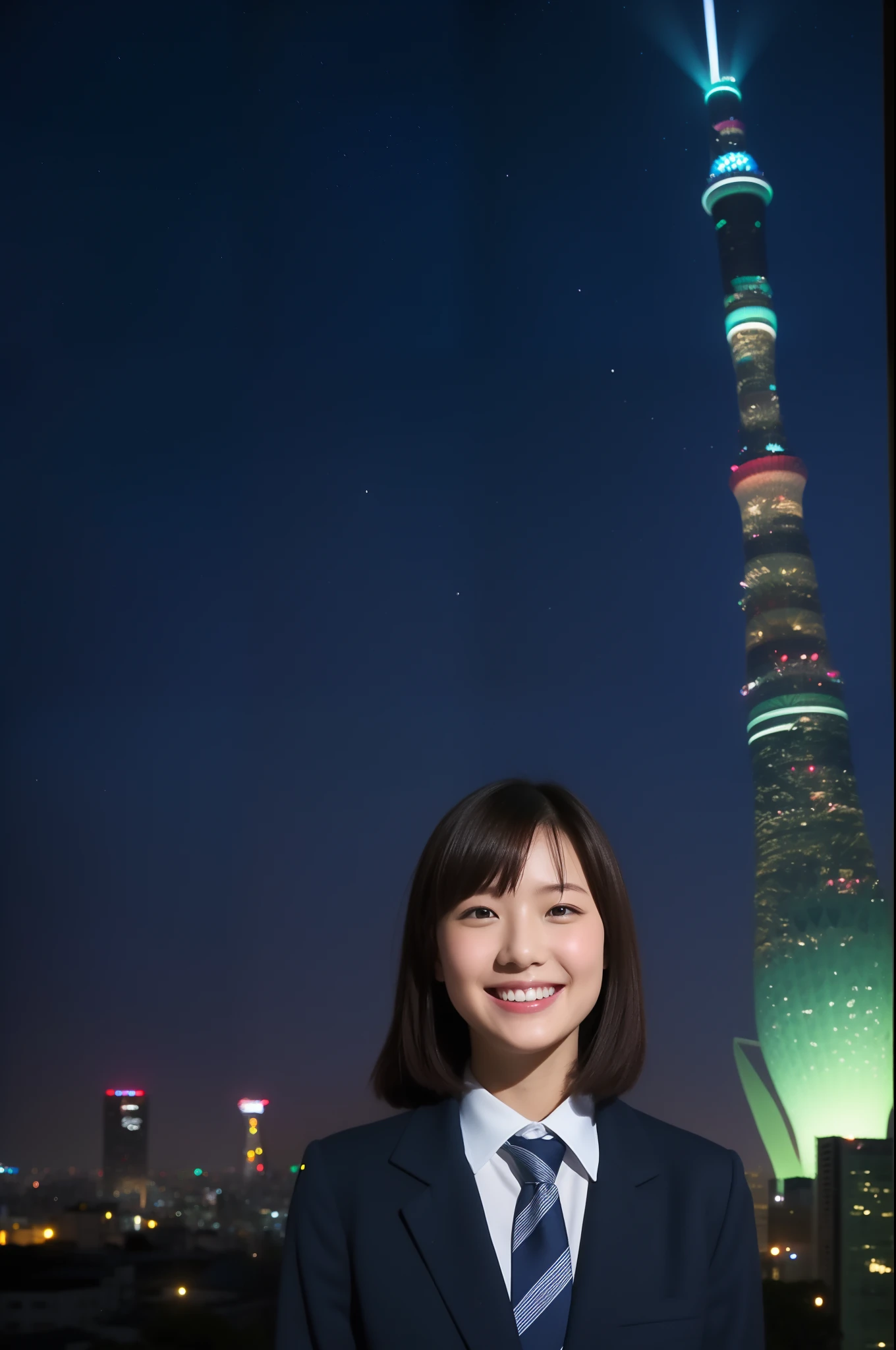 A smile、hi-school girl、校服、stele、Tokyo Skytree、Aurora