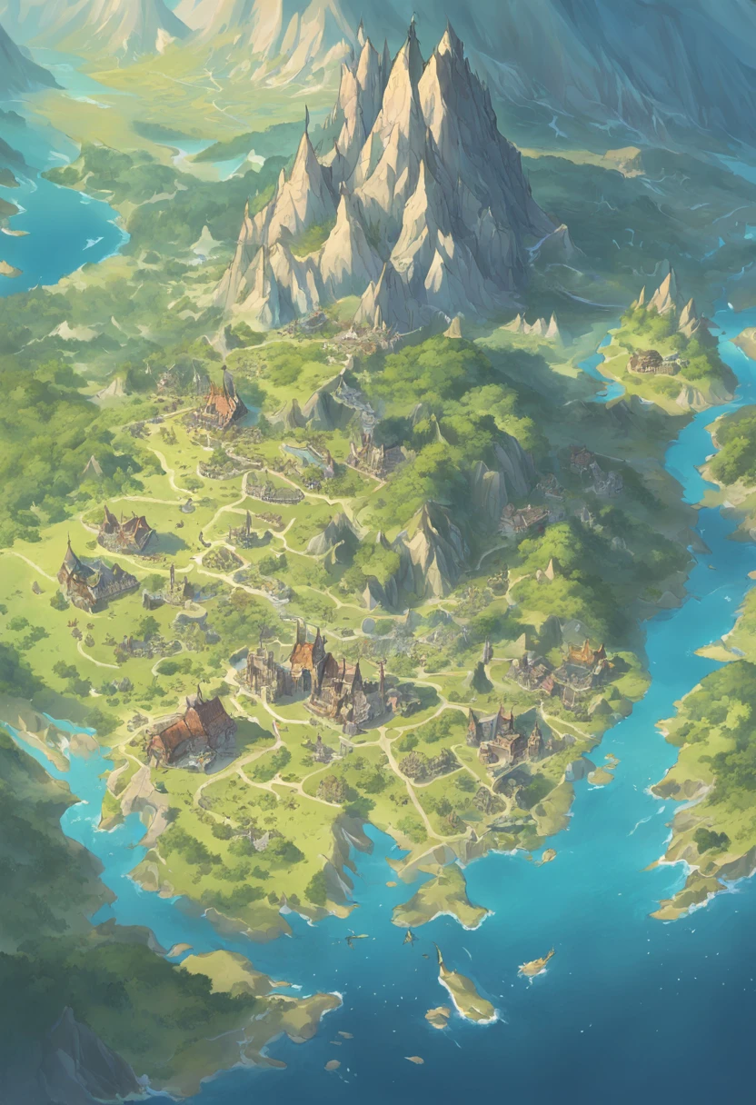 Generate a map of the continent of Valant，In the middle of the map is the country of humans，To the north is where the dwarves of the Land of Ice and Snow live，To the south is the country of orcs，To the west is the Land of Dragons，To the east is the land of elves