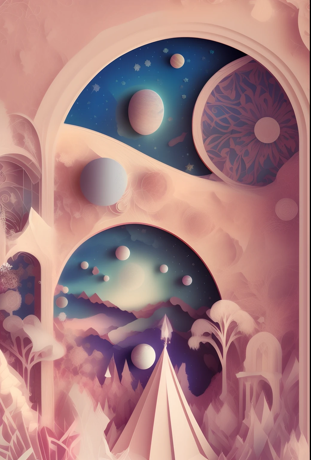 MDJRNY-PPRCT,starrysky,paper jam,Sense of space,blue colors,white colors,In pink,exquisitedetails,opulent,(high detal:1.2),full scene,van Goph