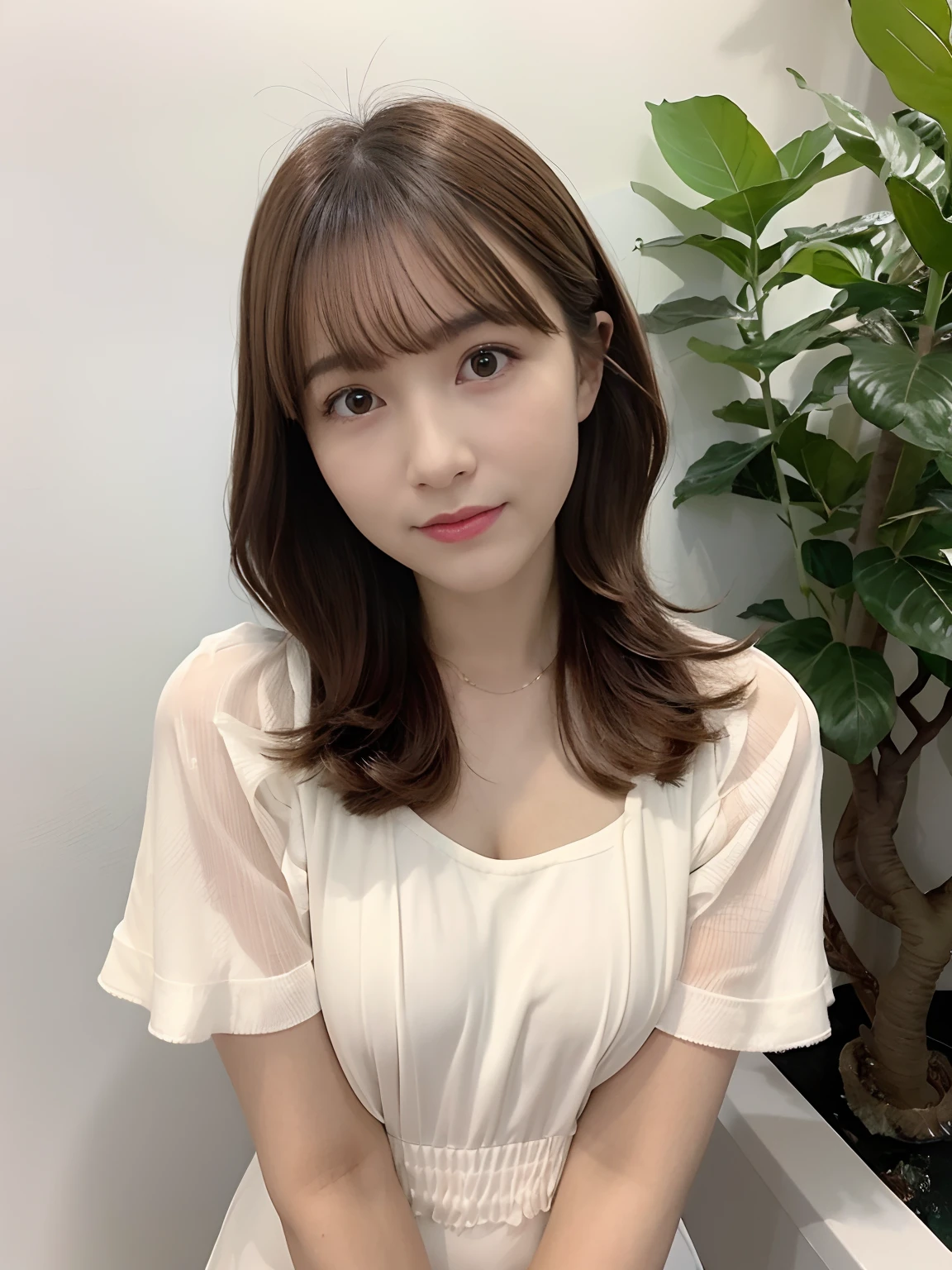 (Photorealsitic:1.4)、best qualtiy、extremely delicate and beautiful、A highly detailed、hight resolution、One girl、A smile、full body Esbian、Taut shirt、A dark-haired、length hair、elbow groves、beatiful detailed eyes、cinematlic lighting、Gold Bodysuit、beauty legs
