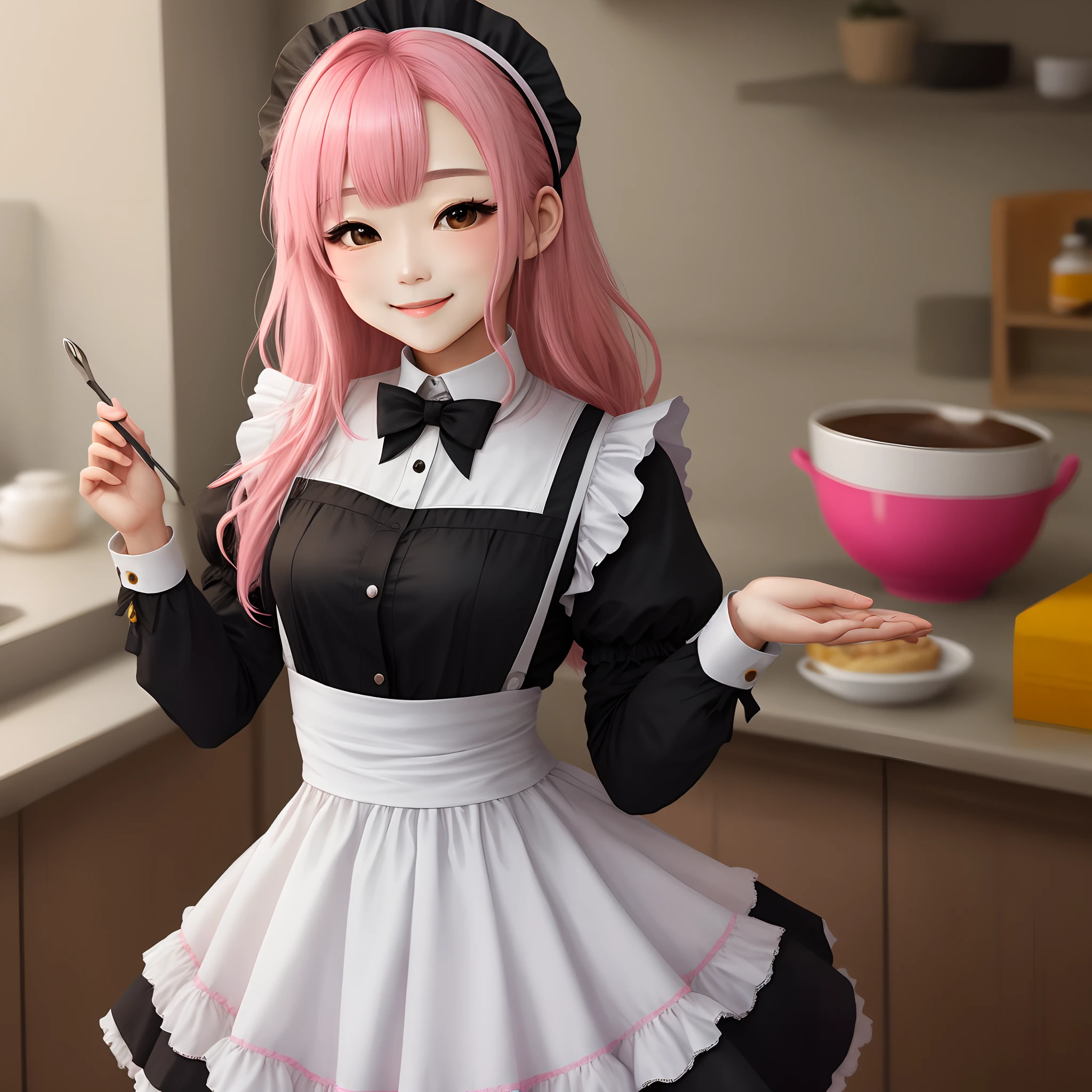 the maid outfit,Pink hair,Heteropupil,ssmile。