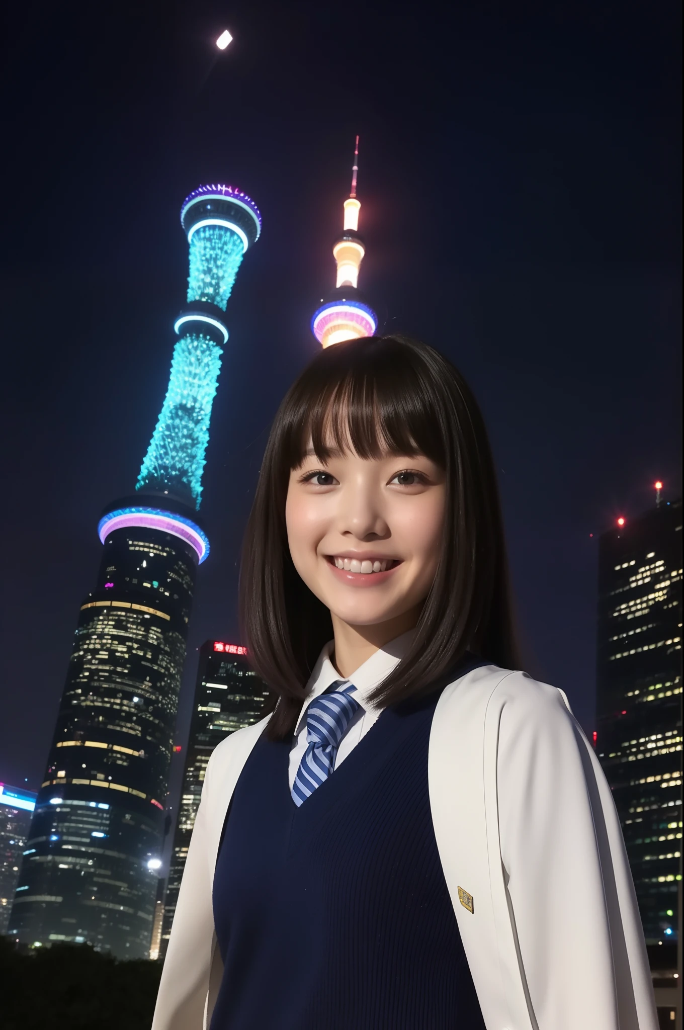 A smile、hi-school girl、校服、stele、Tokyo Skytree、Aurora