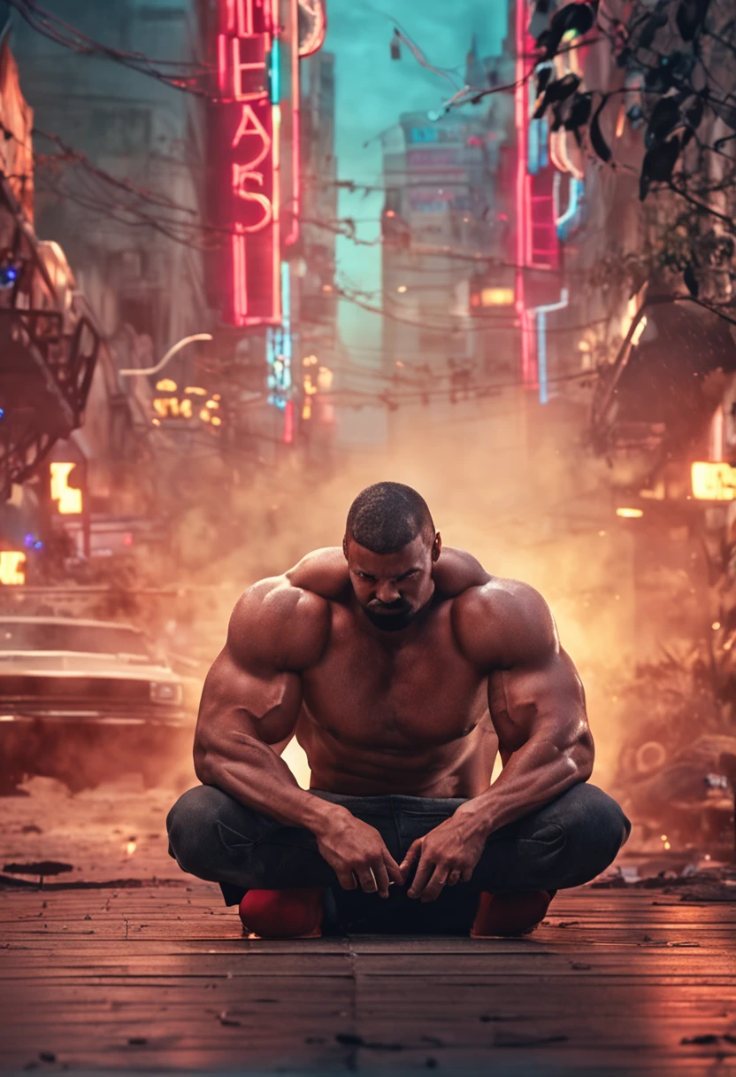 Muscles in the mall man kneeling and begging for mercy