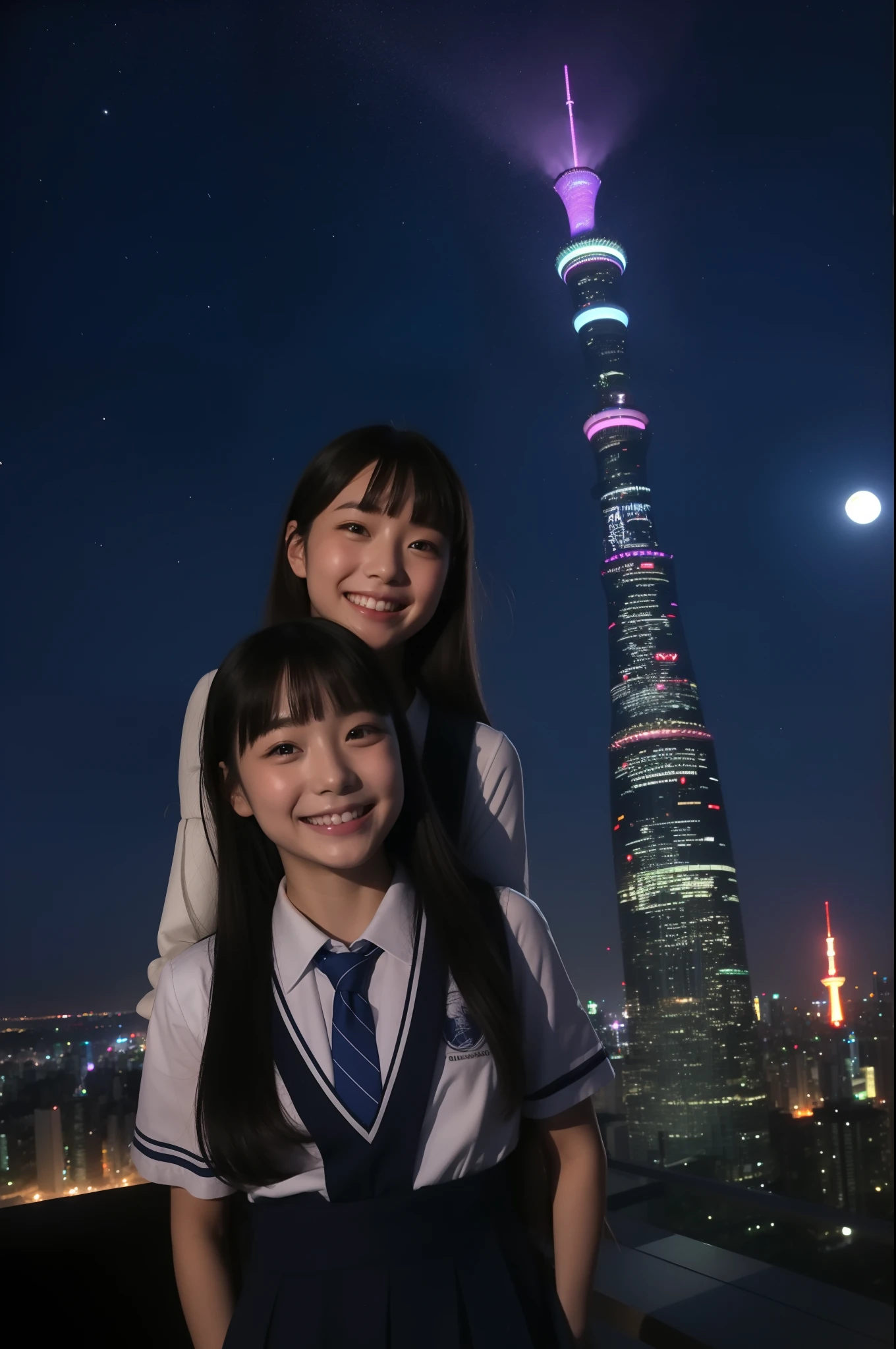 A smile、hi-school girl、校服、stele、Tokyo Skytree、Aurora