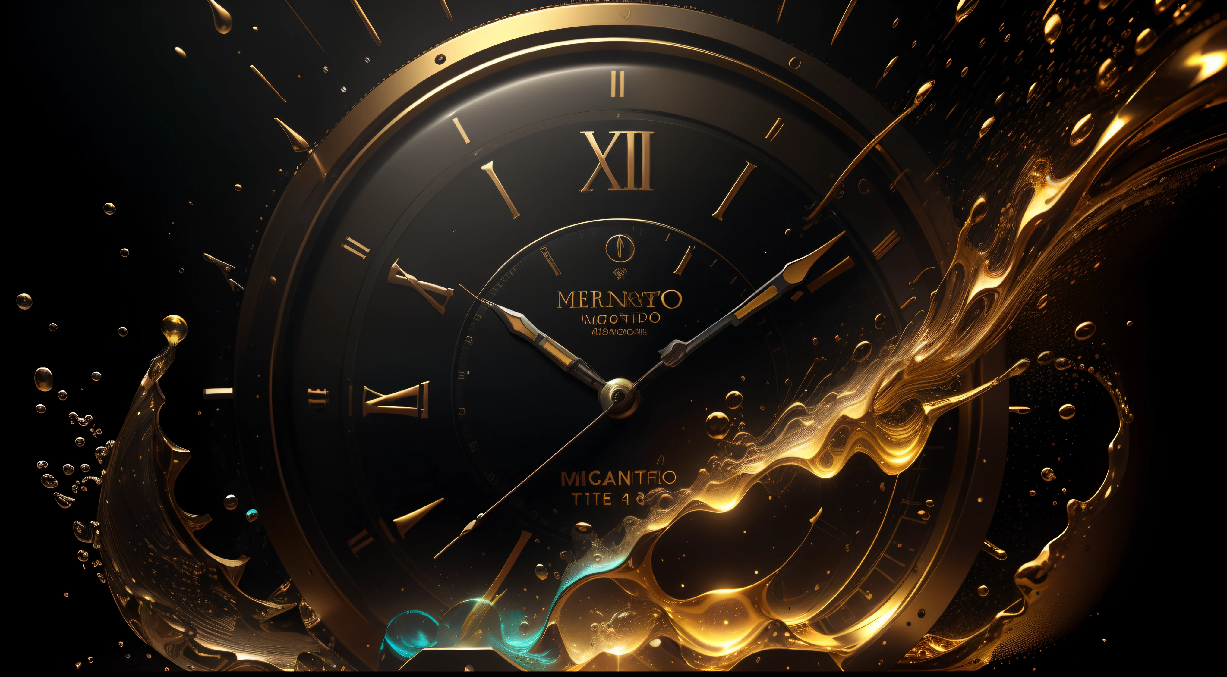(( fotografia digital del mecanismo interior de un reloj mecanico a cuerda, engranajes, balancines, ruedas dentadas de metal dorado mate, con patina, antiguo)) ,( en el fondo de la imagen y adheridas al mecanismo del reloj y a su alrededor y en el fondo hay salpicaduras y gotas congeladas multicolores , tornados de gotas multicolores, brillos tornasolados todos en el estilo del arte de Alberto Severo, bring liquid droplets to life in a symphony of textures and colors) , digital photography ,cinematic lighting gran acercamiento ,Trabajo hiperrealista, efectos 3D, Ultra HD, obra de arte magistral ,16k Arte digital 4K altamente detallado, Pintura digital intrincada, Arte digital detallado 4K,Esta cautivadora pantalla, skillfully crafted with the animation capabilities of Cinema 4D,. The final composition, Enriched with gamma correction and tone mapping techniques,
