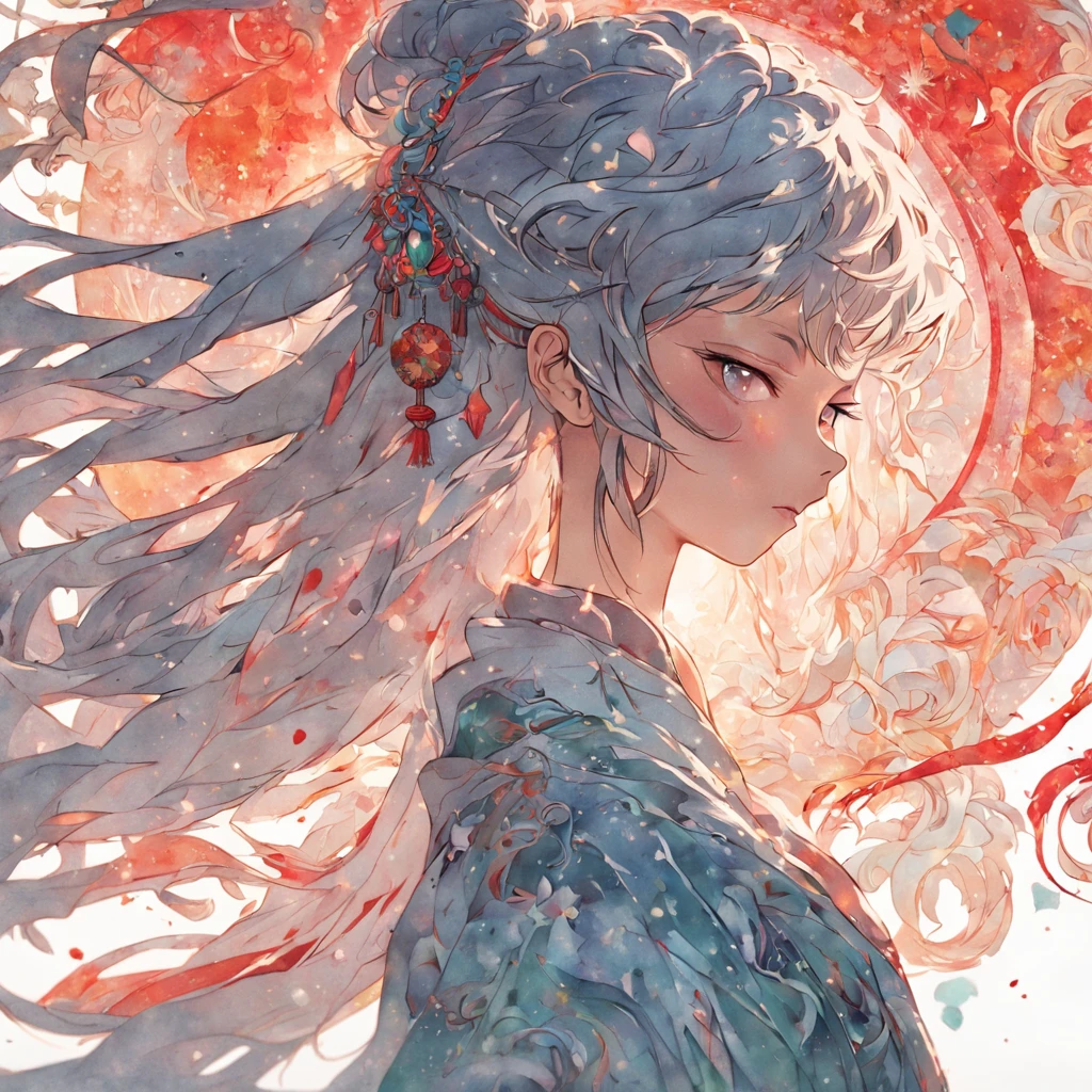 (White background:1.4),(Silhouette of a girl's head, Eyes closed, colorfull long hair, Oriental elements),(Chinese illustration:1.3,paper art:1.3, Quilted paper art:1.2),( reasonable design, Clear lines, High sharpness,Best quality, Very detailed, Masterpiece, movie light effect, 4K )